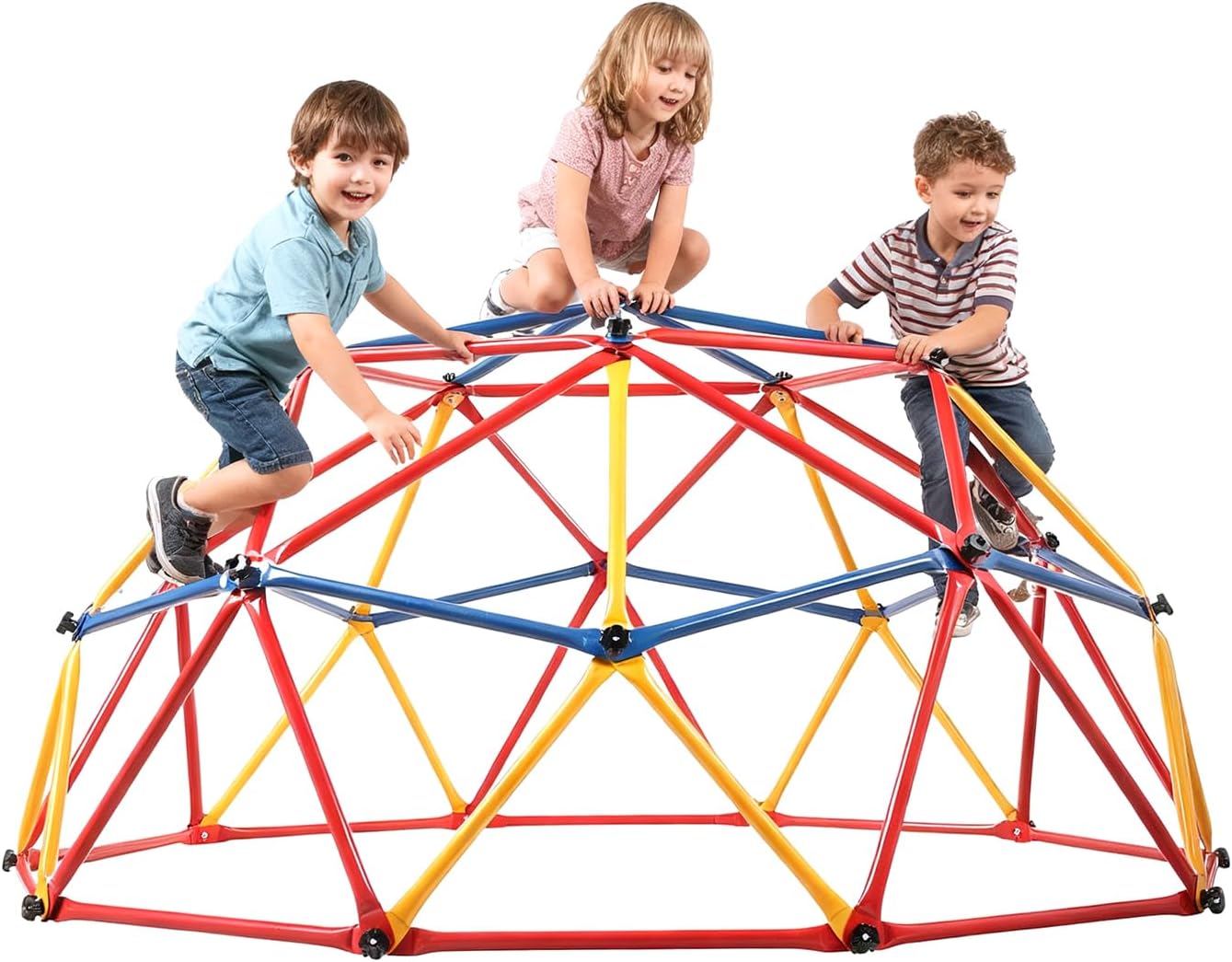 7ft Climbing Dome, Outdoor Geometric Dome Climber for Kids Ages 3-8, Toddler Jungle Gym, Metal, Anti-Rust, Playground Climbing Structures for Backyards, Supporting 500lbs, Red &amp; Blue &amp; Yellow