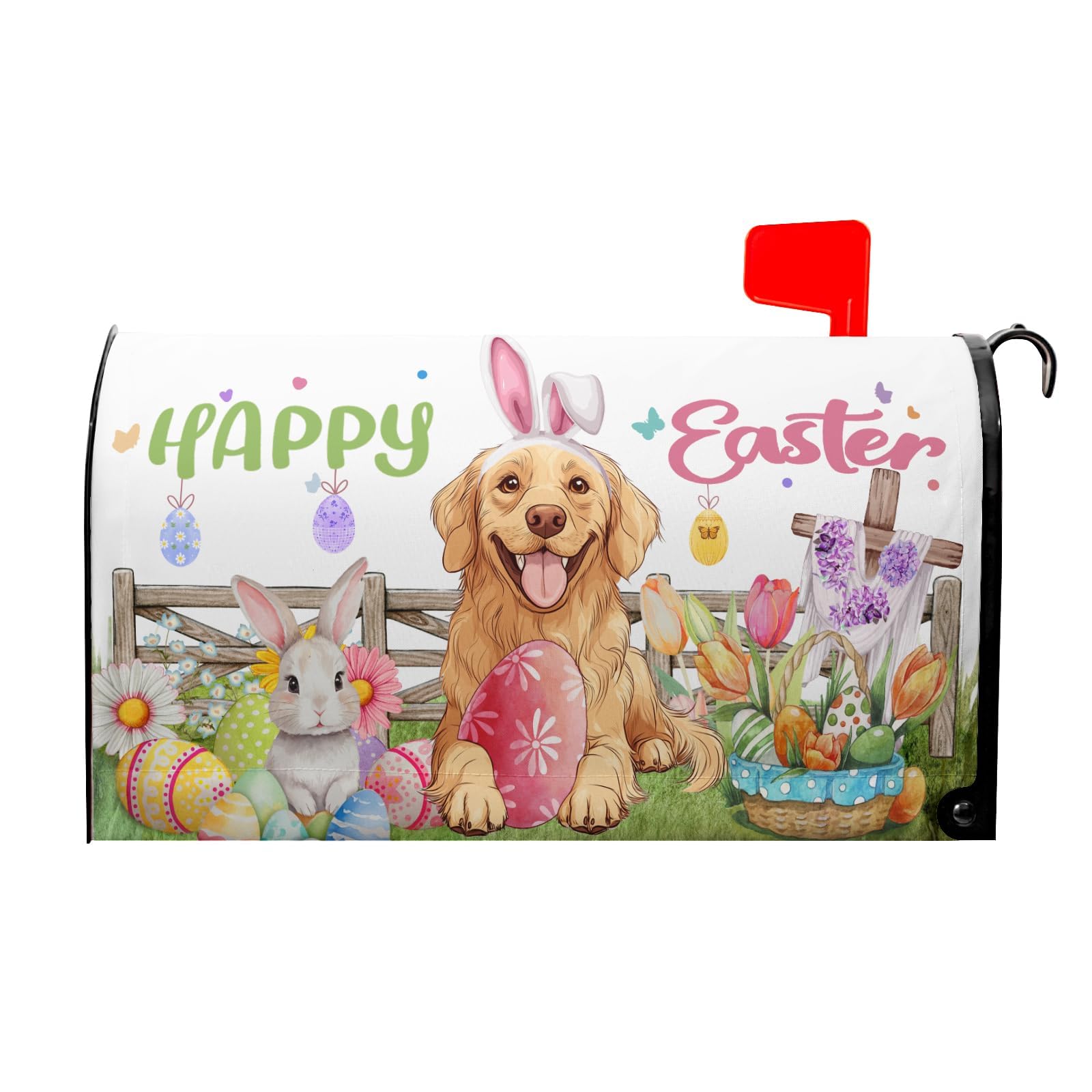 Kawani Happy Easter Mailbox Covers Magnetic Spring Bunny Flower Mailbox Cover Standard Size 21 X 25.5 Inch Easter He is Risen Wrap Post Letter Box Decorative for Outdoor Home Garden Yard