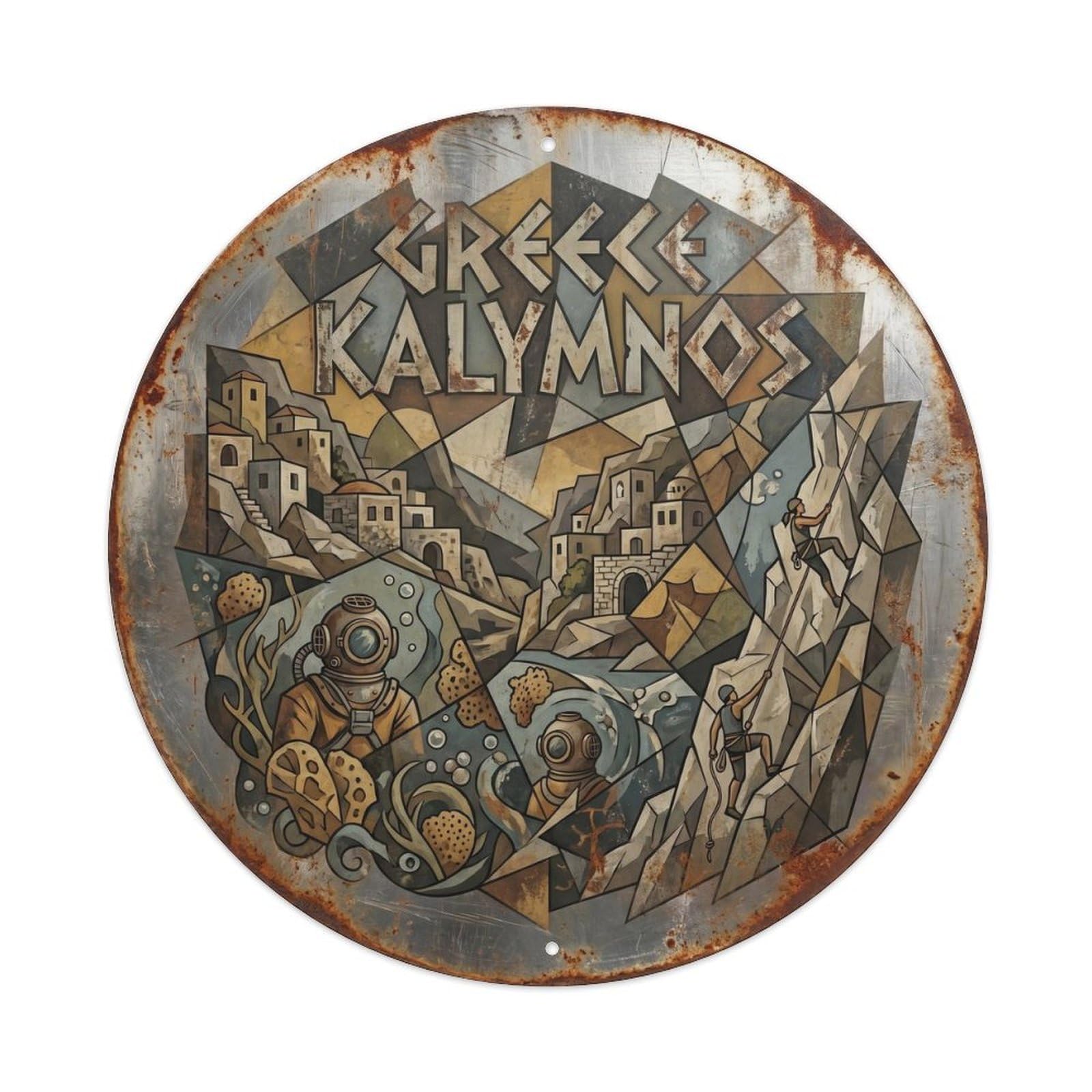 Kalymnos Sponge Greek Modern Cubist European Journey Metal Tin Sign