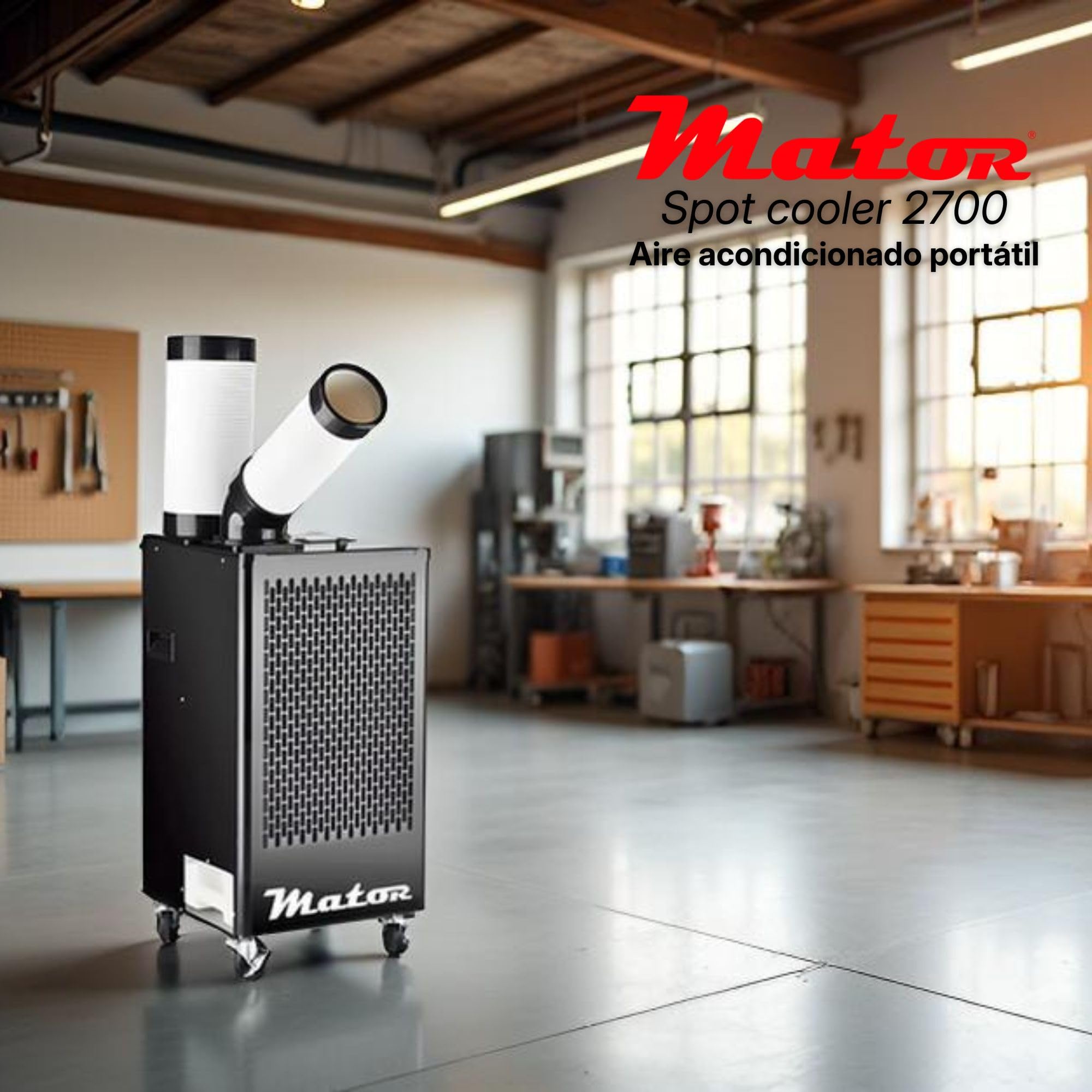 Aire acondicionado portátil Spot Cooler BGK-2700 2700W, 2320 Frig/h, aire frío potente, portátil con ruedas, silencioso, climatización profesional.