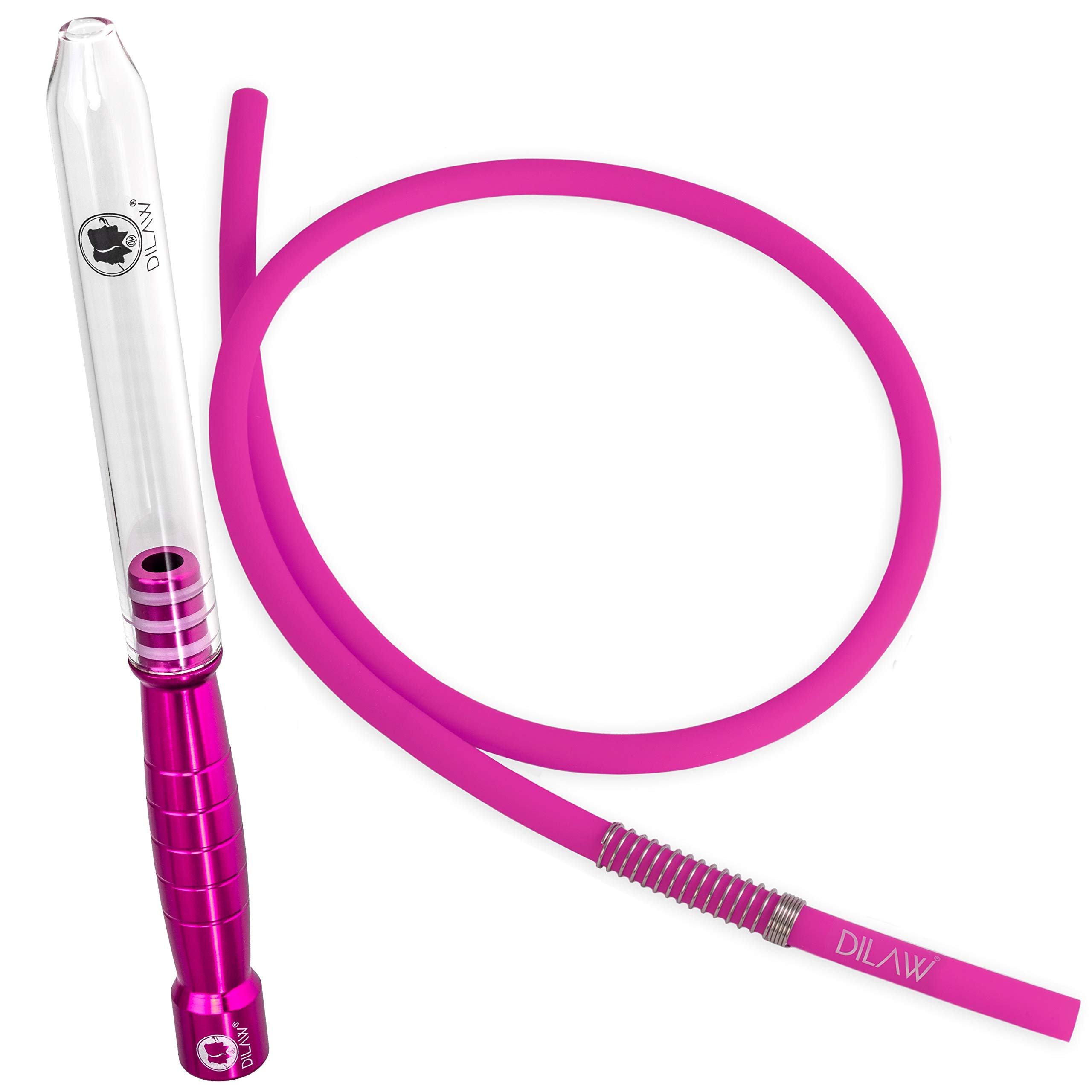 DILAW® Shisha Glas- Alu Mundstück Glasundstück + Silikonschlauch Kombinierbar mit Allen Handelsüblichen Schläuchen Pink