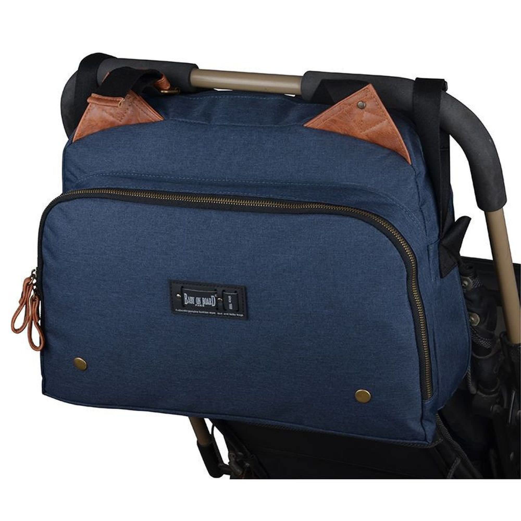 Sac à langer Baby On Board - Titou Moonlight (Marin/Cognac) avec Tapis à Langer Inclus et Compartiments Multiples