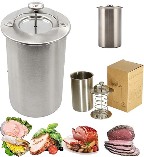 Máquina de prensa de jamón, máquina de prensa de carne de acero inoxidable de forma redonda para hacer carne casera saludable con termómetro y