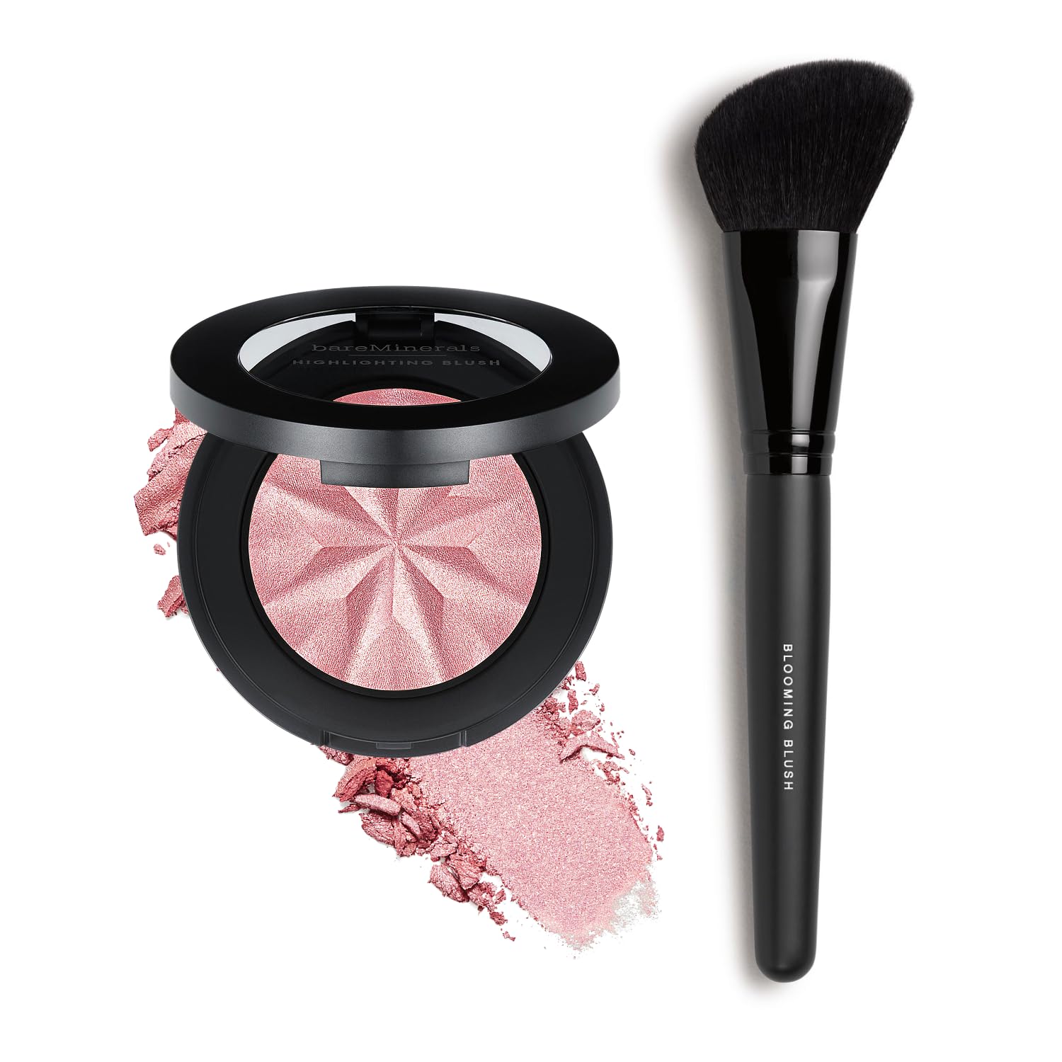 bareMinerals Gen Nude Highlighting Blush, 2-in-1 Blush + Highlighter Hybrid + Blooming Makeup Blush Brush Bundle