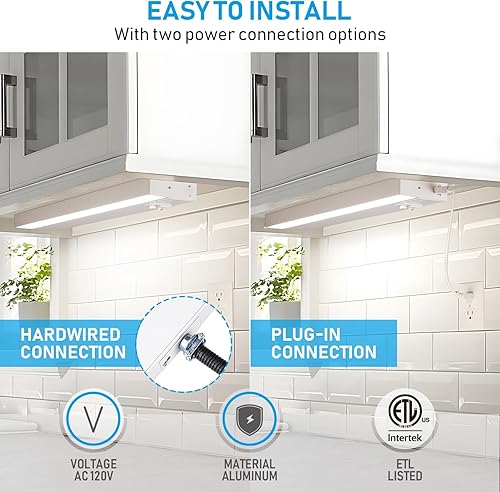 Miniatura 5 de TORCHSTAR Iluminación LED para debajo del gabinete, 3CCT, 12 pulgadas, 8 W, 540 lm, cableado y enchufable, 3 colores seleccionables, CRI90 120 V,