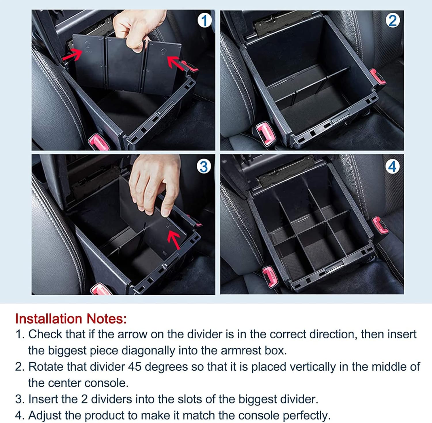 JDMCAR 2PCS Center Console Insert Set Compatible with Toyota Tacoma 2023 2022-2016, Console Armrest Box Insert Tray and Center Console Organizer Divider for Tacoma Accessories