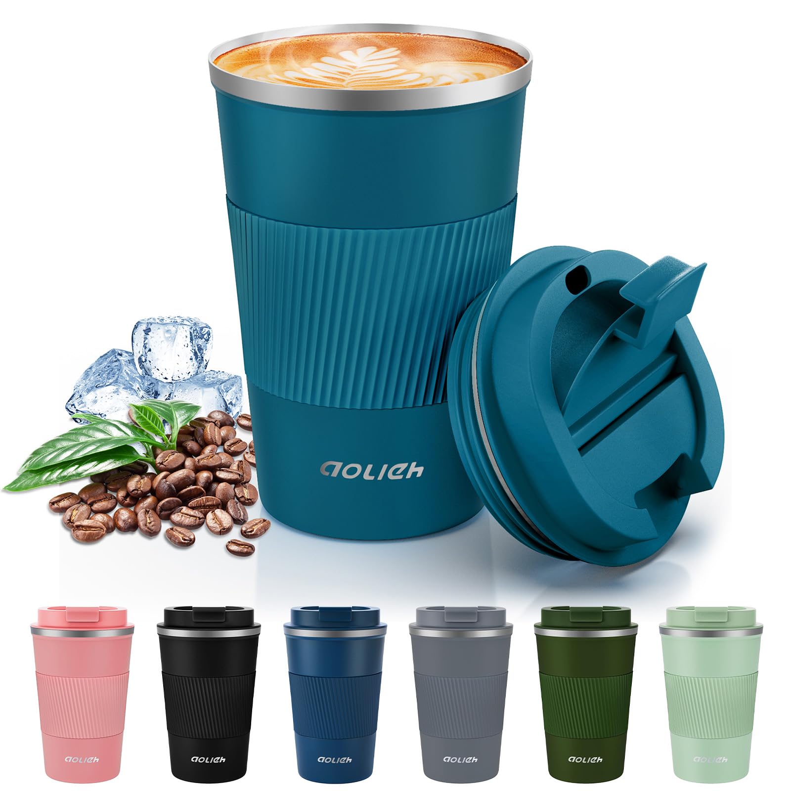 Aolieh Thermal Mug With Leak-Proof Lid, Insulated Stainless Steel Travel Coffee Mug To Go for Hot and Cold Water, Tea (380 ml, Blue)