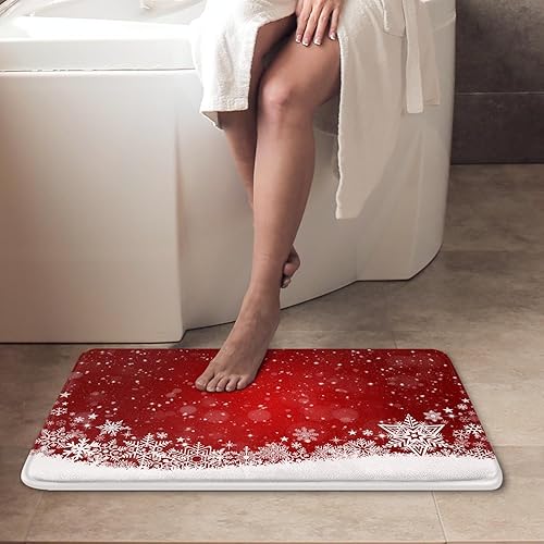 Miniatura 5 de Arttown Tapete de baño de Navidad para baño, diseño de copo de nieve rojo, lavable, tapete para decoración de baño, 18 x 30 pulgadas, para cocina,