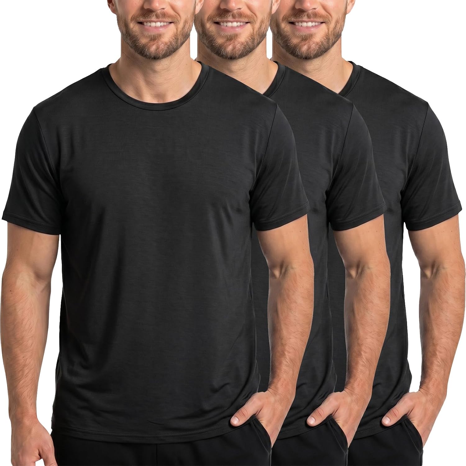 BLACKMYTH 3 Pack Men's Undershirts, Ultra Soft Viscose Made from Bamboo, Stretchy Breathable Tag-Free Moisture Wicking Tees