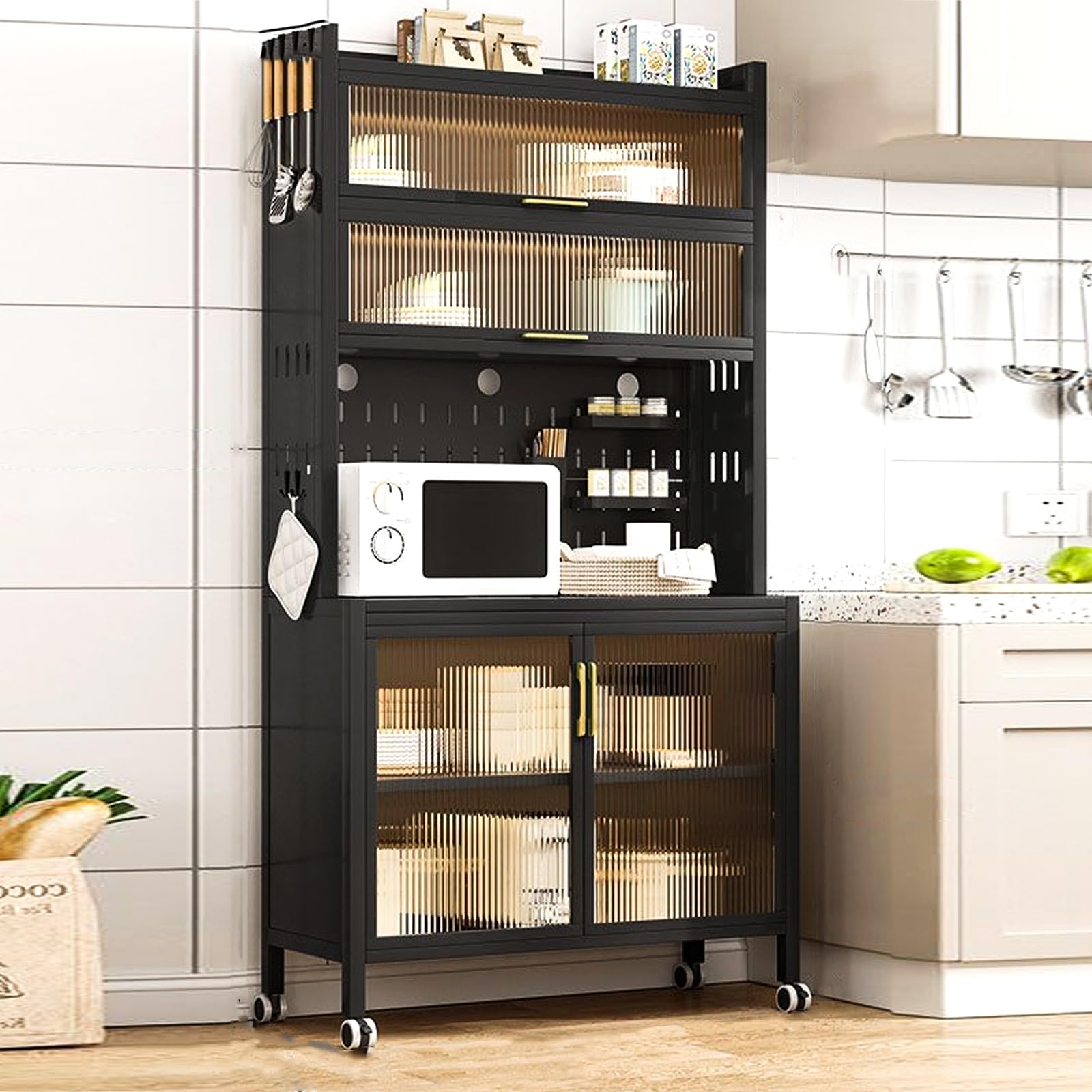 Étagère de four à micro-ondes à 6 niveaux avec armoire pour rangement de cuisine