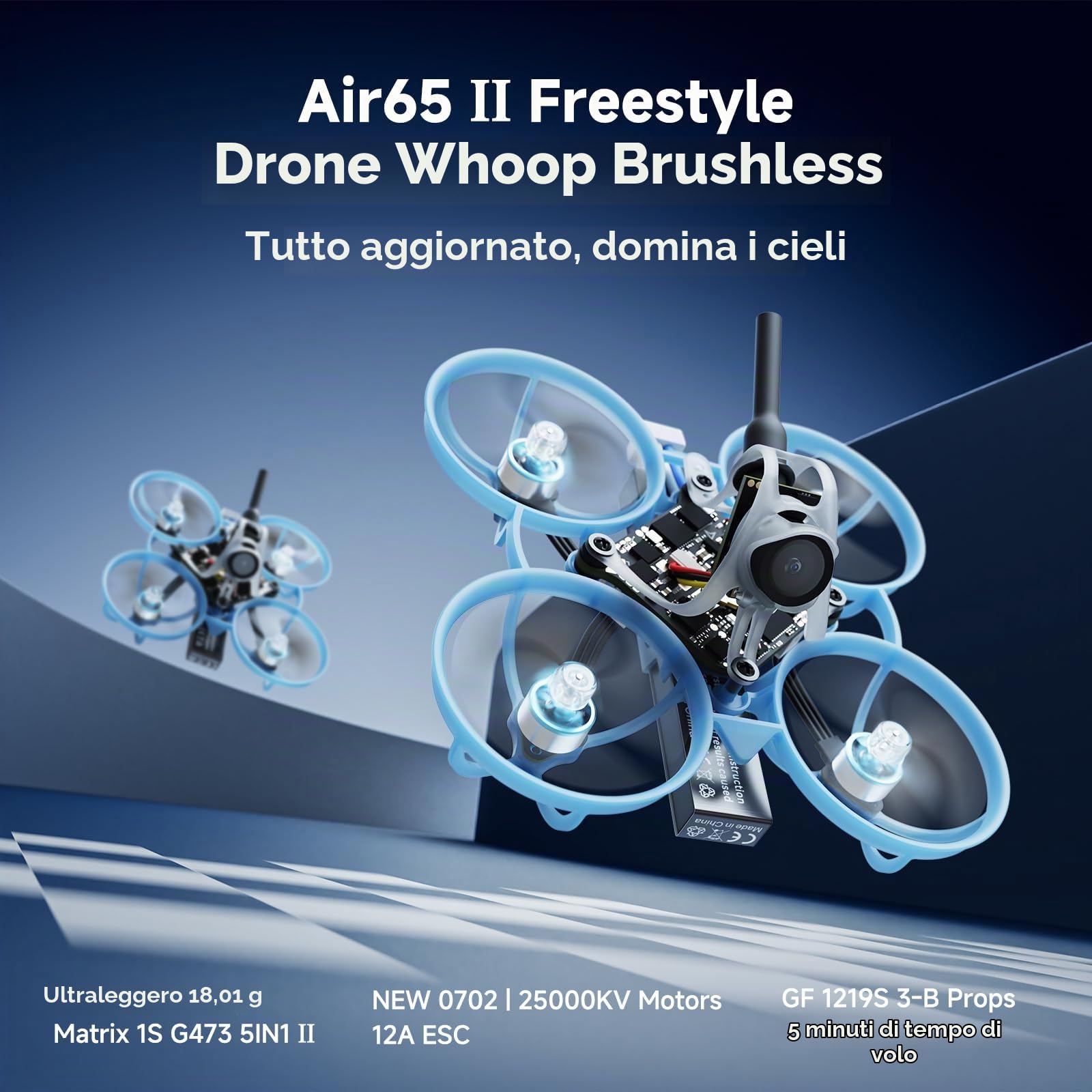 BETAFPV Air65 II Brushless Whoop Quadcopter Ultralight for FPV Freestyle | Ultralight Weight 1S FPV Drone with Matrix 1S 5IN1 II FC, 0702 25000KV Motor, 1219S 3-B Prop, C03 Camera, Air II Canopy&Frame