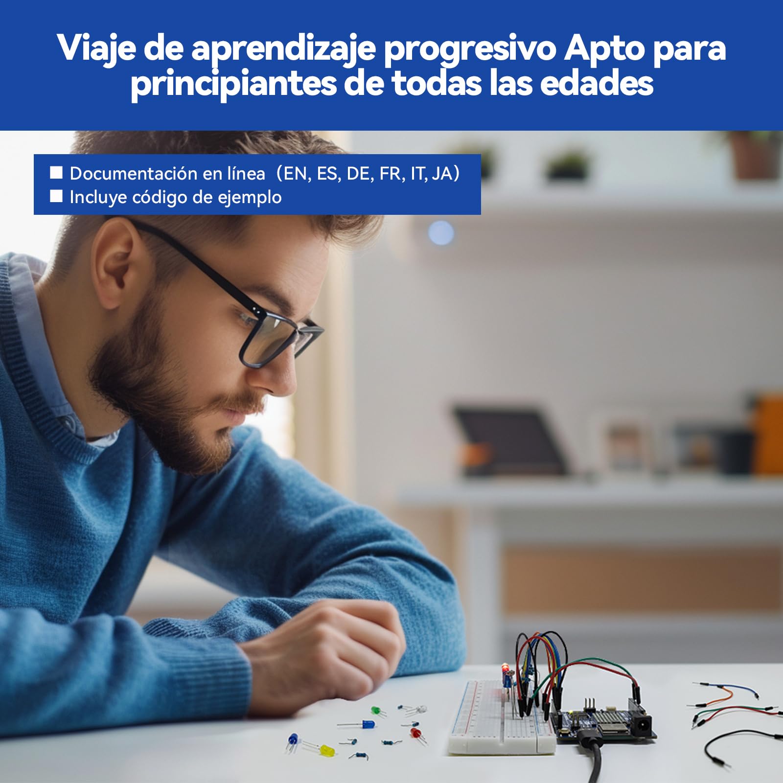 SunFounder Kit Explorador Élite con Arduino Uno R4 WiFi Original, Compatible RoHS,Bluetooth,IoT,ESP32,IIC LCD1602, OLED,Tutoriales en línea y cursos en Video en inglés para Principiantes e Ingenieros