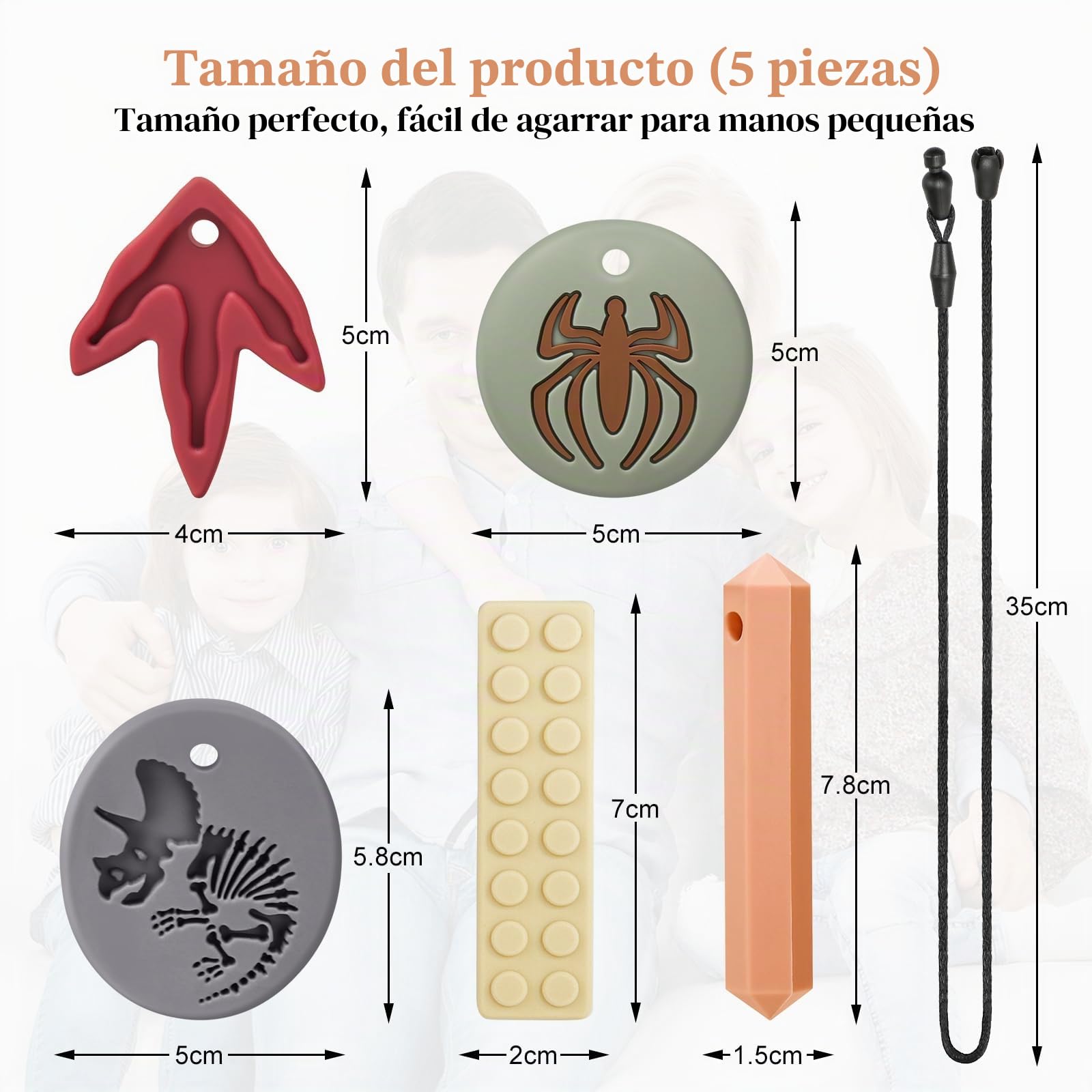 CLDY Collar sensorial masticable para autismo y TDAH, paquete de 5 juguetes masticables de silicona de gradoalimenticio para nifios, mordedor motor oral sin BPA paranifios y nifias