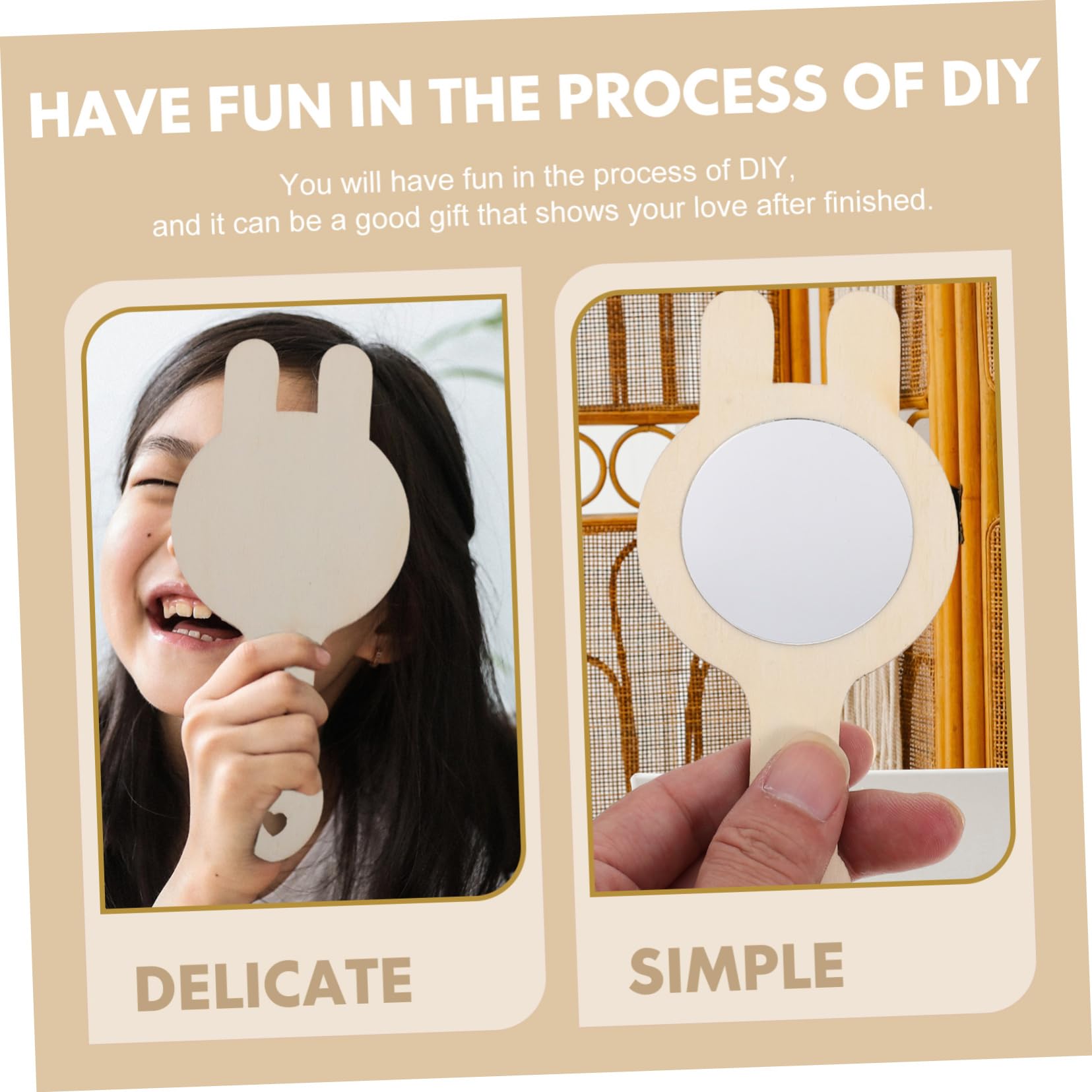 SUPVOX Unfinished Mirror Toys for Boys and Girls 8pcs Wooden Makeup Mirrors Arts and Crafts DIY Printing Children's Accessory