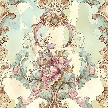 MuralPeel Vintage Pink Yellow Damask Flower Peel and Stick Wallpaper Self Adhesive Removable Easy Peel Off Stick on Wall Paper for Bedroom Cabinet Renter