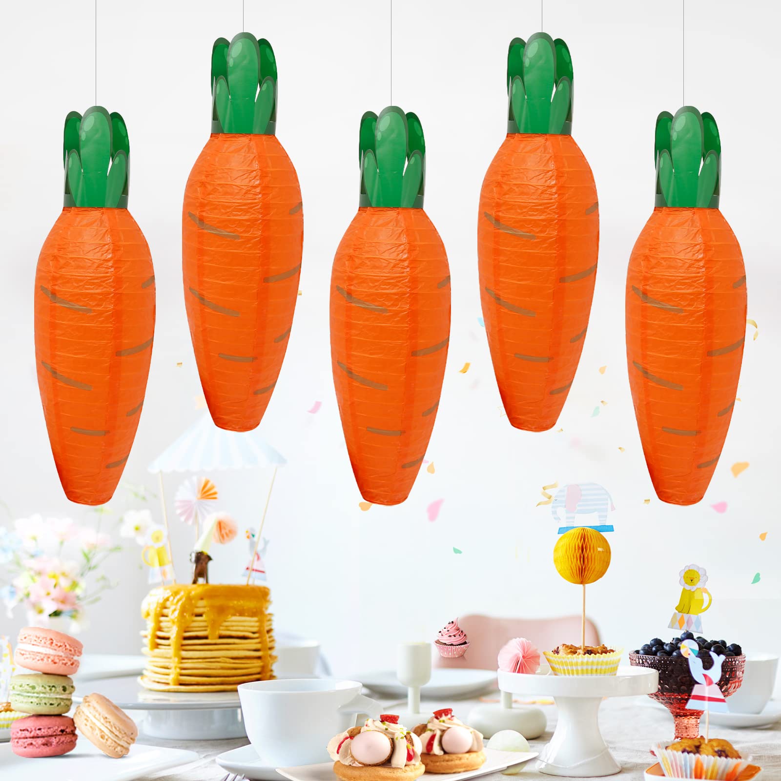 LIDSCURA 5 PCS Lanterns, Easter Carrot-Shaped Paper Lanterns, Cartoon Paper Lantern, for Party, Classroom, Birthday, Home Decoration, for Easter Decoration