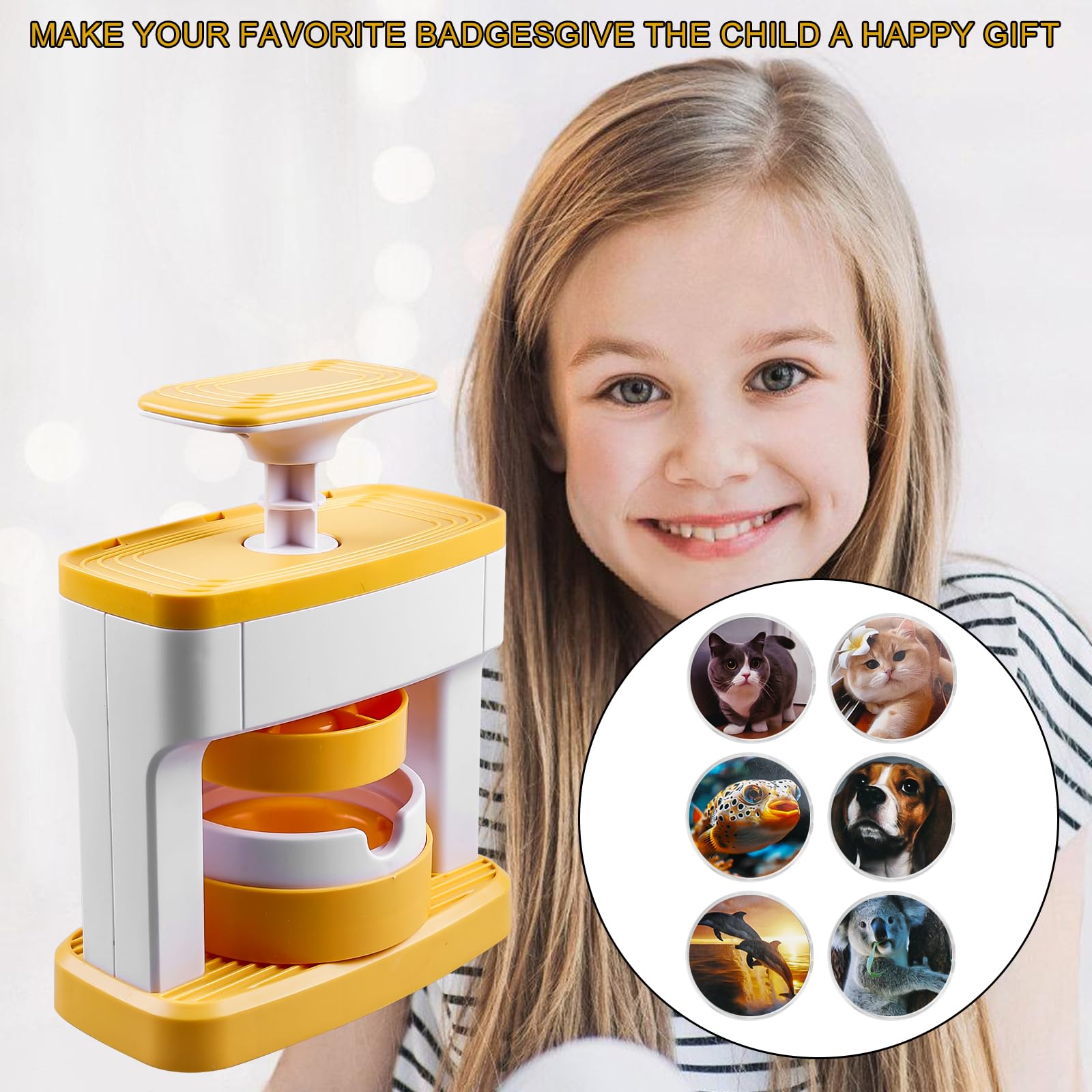 98 Pièces Machine à Badge, 55mm Machine a Faire des Badge avec 48 Papiers à Motifs et 48 Badges, 1 Emporte-Pièce Rond, Machines à Bouton DIY pour Cadeaux d'Enfants et Créations DIY