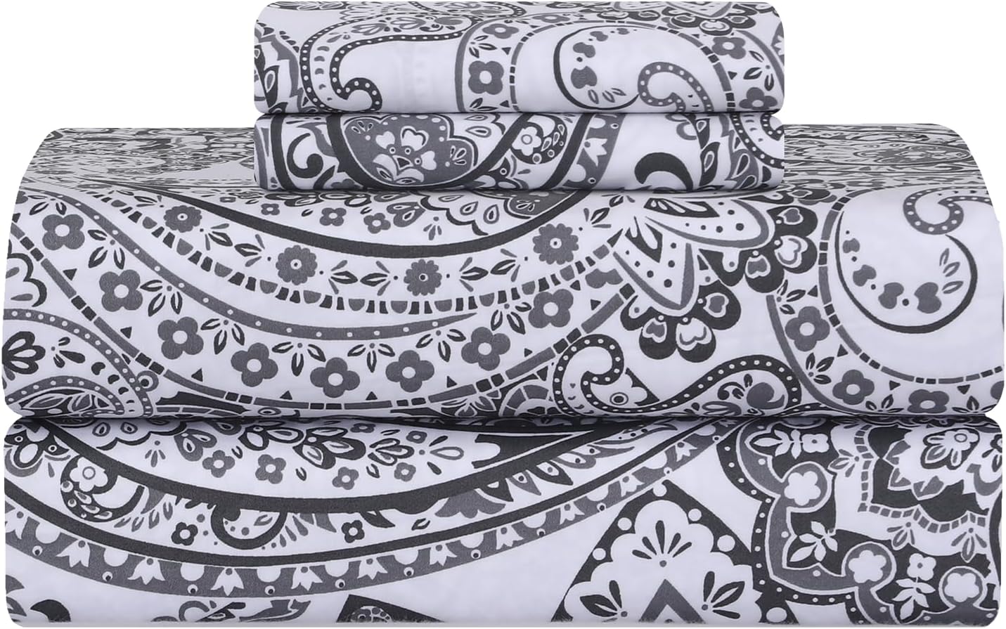 Feather & Stitch 100% Cotton Sateen 300 TC Full Size Printed Sheet Set