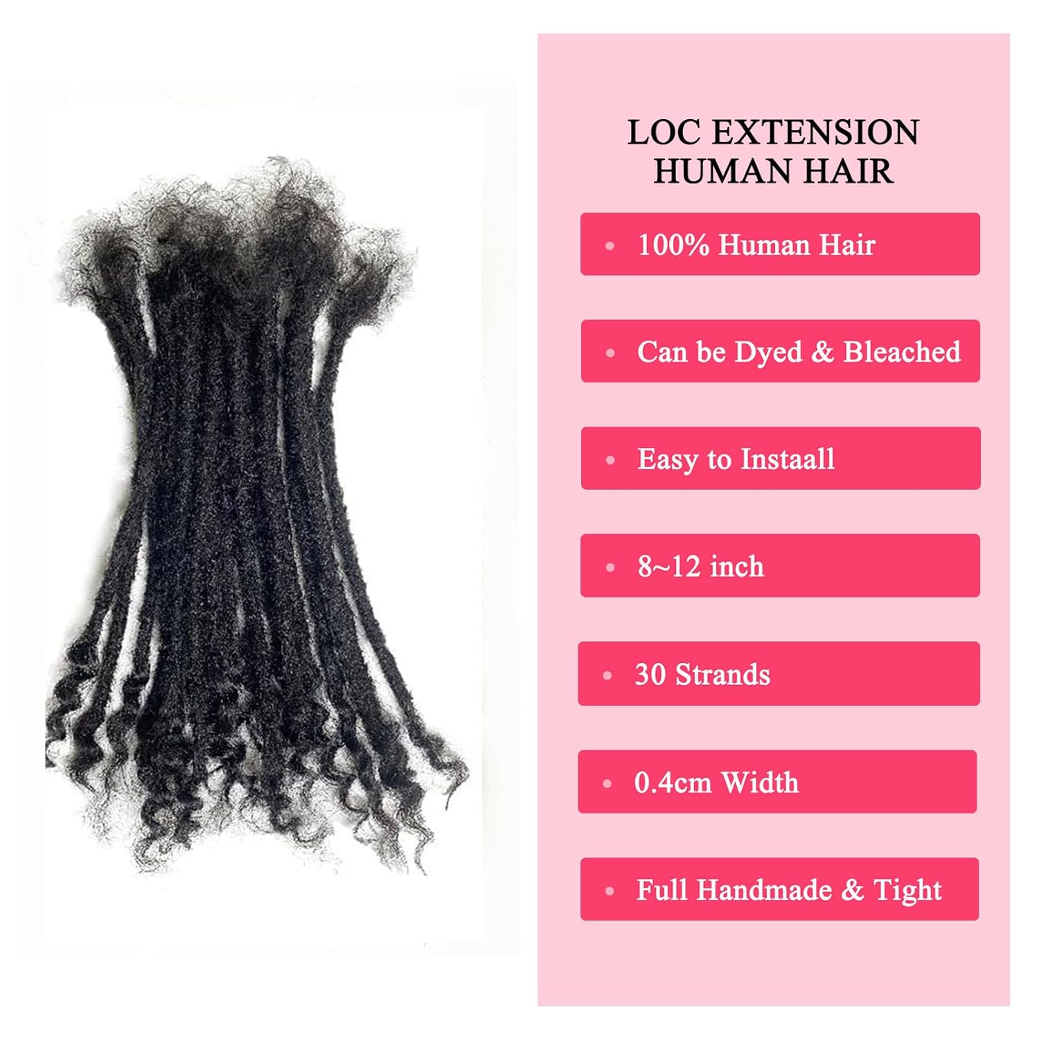 100% real human hair 0.4cm width 8 inch loc extensions human hair with curly ends 30 strands per pack full handmade dreadlock extensions can be dyed and bleached for men women kids curly ends 8 inch