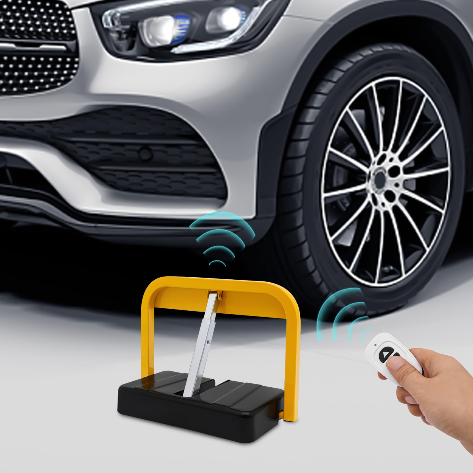 Bloqueo de aparcamiento para coche, cerradura de aparcamiento, mando a distancia automático, cerradura de aparcamiento, plegable, con 2 llaves (amarillo)
