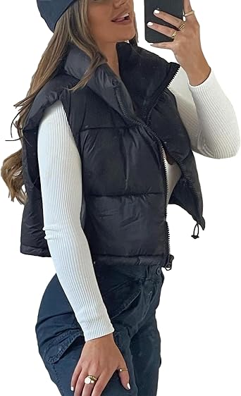 Cropped Puffer Vest for Women Lightweight Sleeveless Puffy Warm Padded Vest Waistcoat