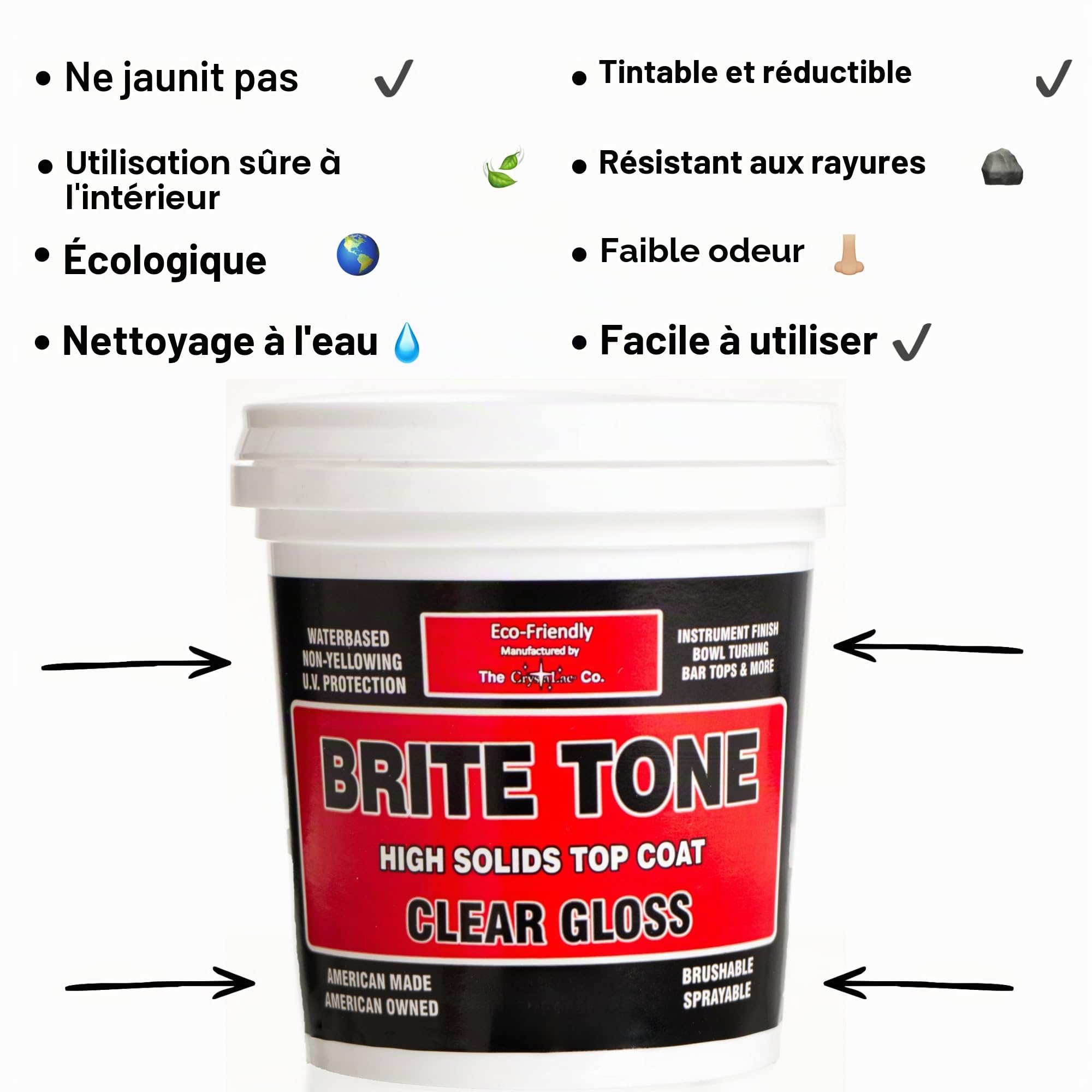 CrystaLac Brite Tone Finition en polyuréthane pour instrument Transparent brillant 473 g