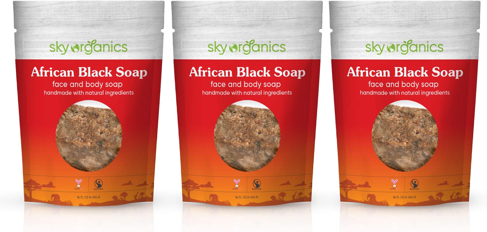 Sky Organics African Black Soap Raw Natural Soap Ideal Dry Skin Face and Acne, Body Wash, Authentic Black Soap From Ghana with Cocoa, Shea Butter & Aloe, 3lbs (Pack of 3)