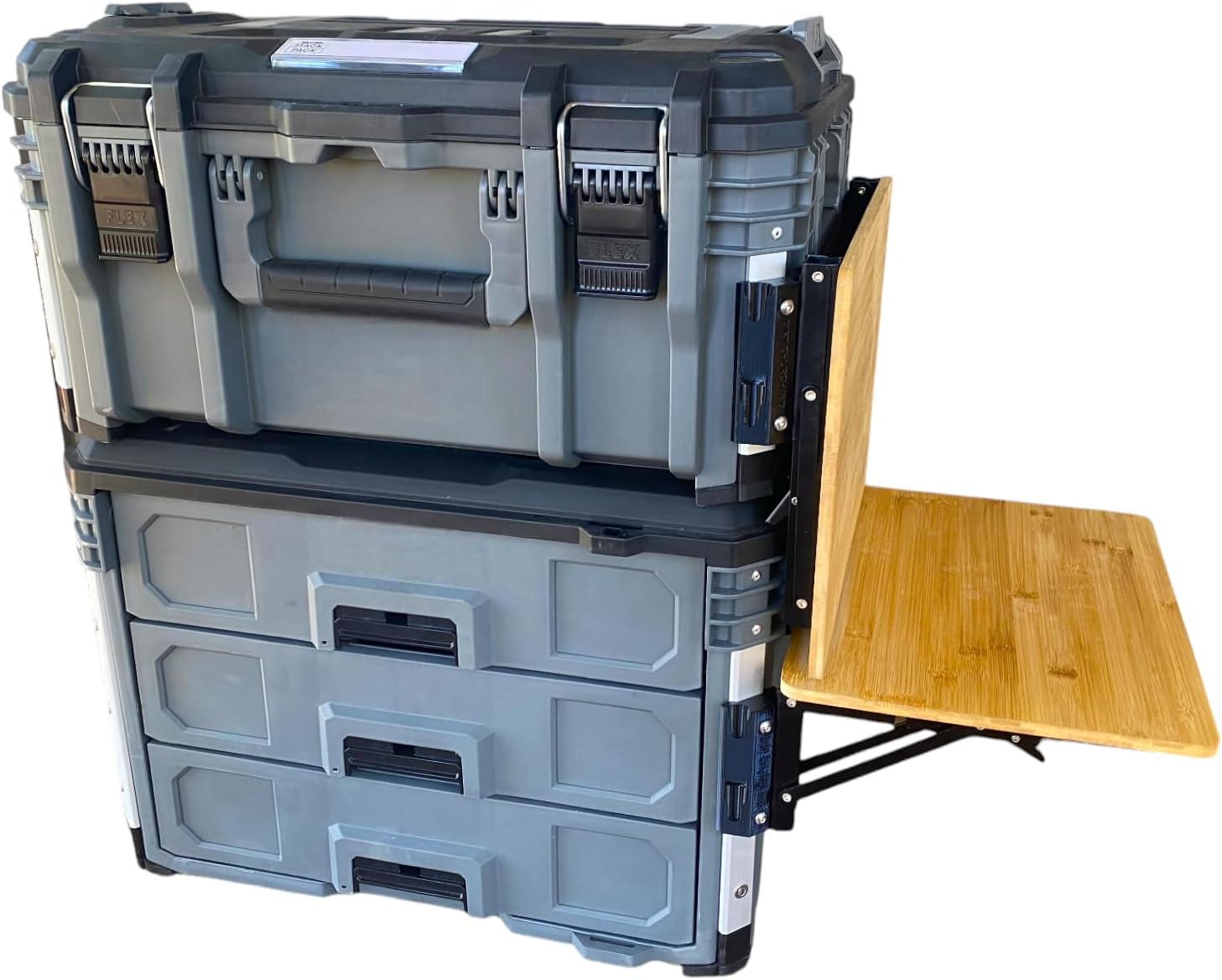 Quick Detaching/Folding Bamboo Table, Compatible with Flex Stack Pack Toolbox