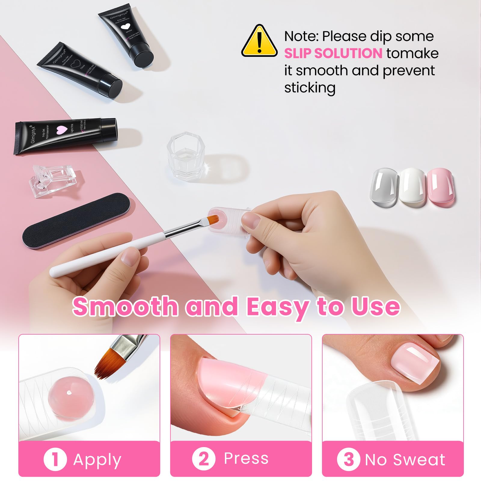 GlimightyX Polygel Toenail Kit - Clear, Pink & White -8 GlimightyX Polygel Toenail Kit - Clear, Pink & White -8