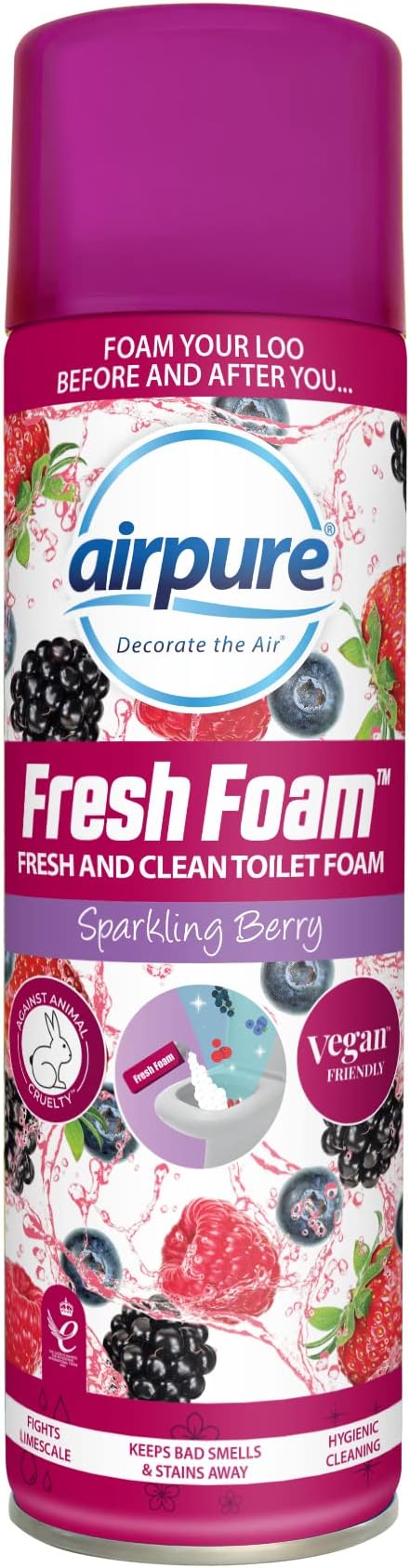 Mighty Burst Foam Alone Toilet Cleaner, Freshening Loo Spray, Limescale Cleanser, Keeps Bad Smells and Stains Away - Berry Nice Fragrance
