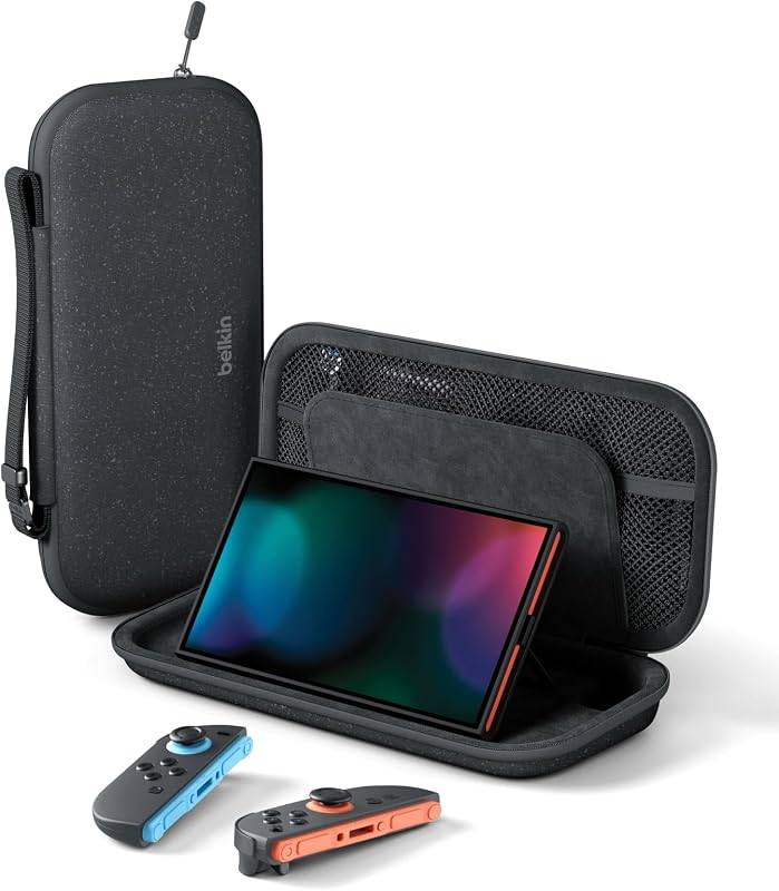 Belkin Gaming Nintendo Switch 2 Case Travel Bag with AirTag Holder & Game Card Storage Pocket - Portable Lightweight Carrying Case with Hard Shell & Soft Interior, Gaming Travel Essentials