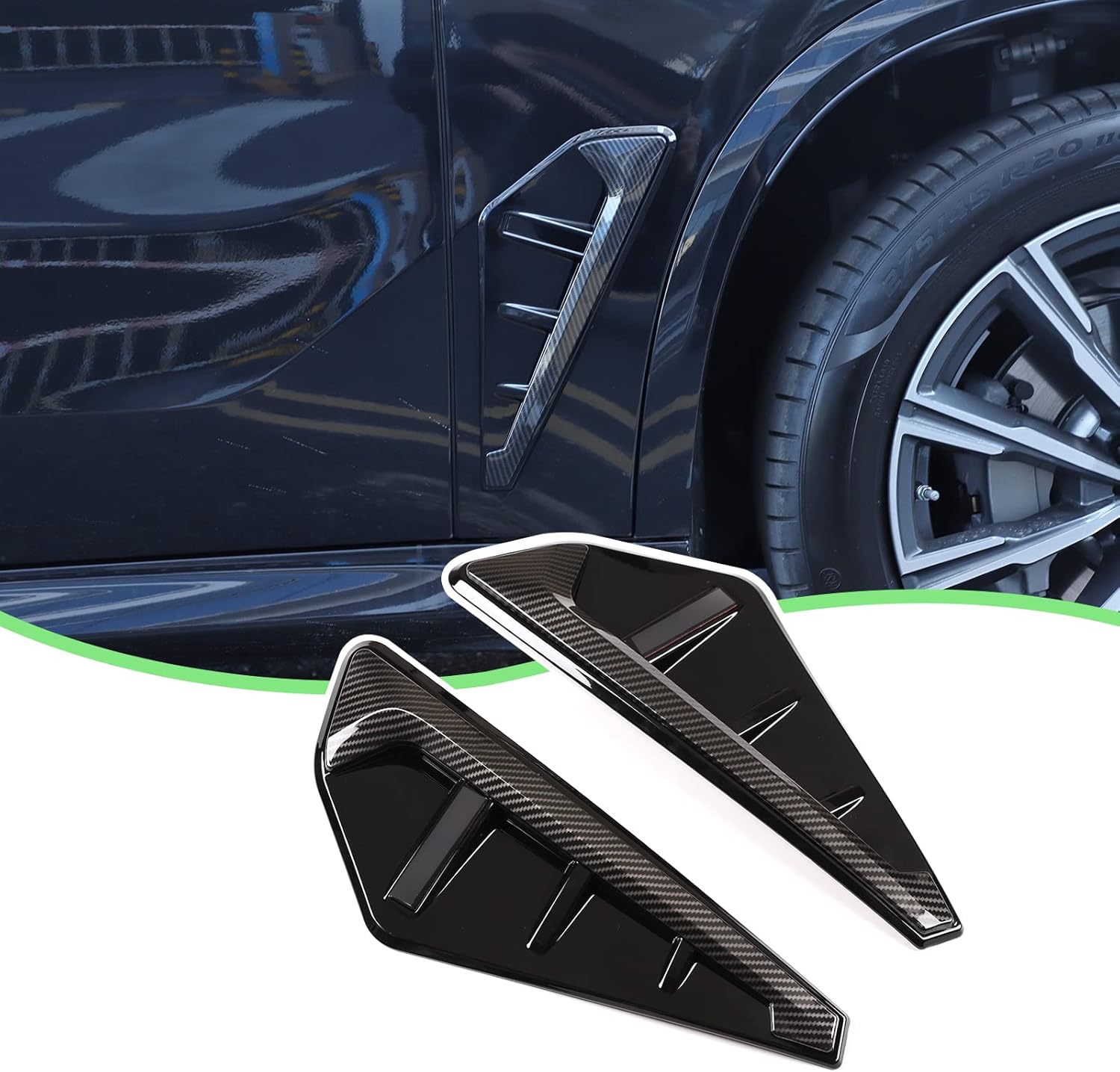 LLKUANG Carbon Fiber Shark Side Grille Fender Trim for BMW X5 G05 SUV (Black, Custom Fit)