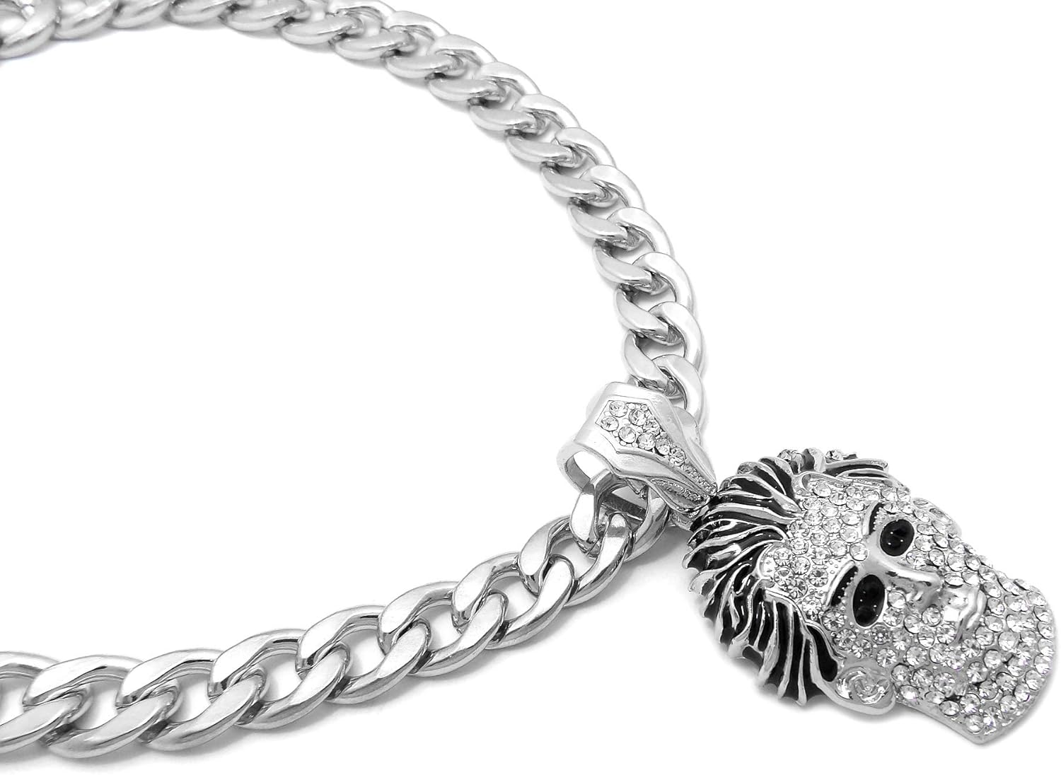 Hip Hop White Gold PT Iced Horror Movie Killer Mask Pendant & 11mm 18" Cuban Choker Chain Bling Necklace Jewelry