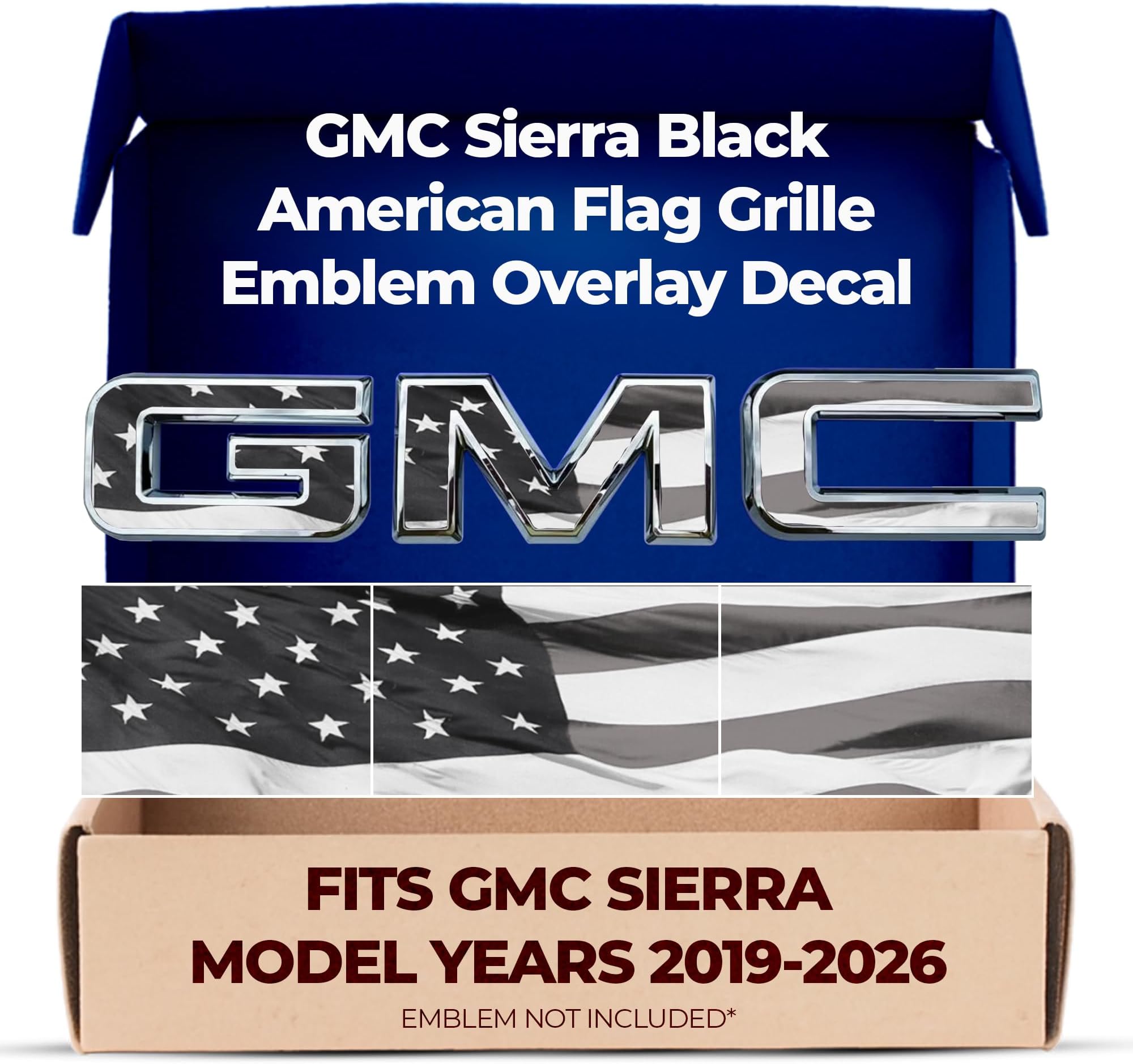 GMC Sierra Black American Flag Grille GMC Emblem Overlay Decals 2019-2026