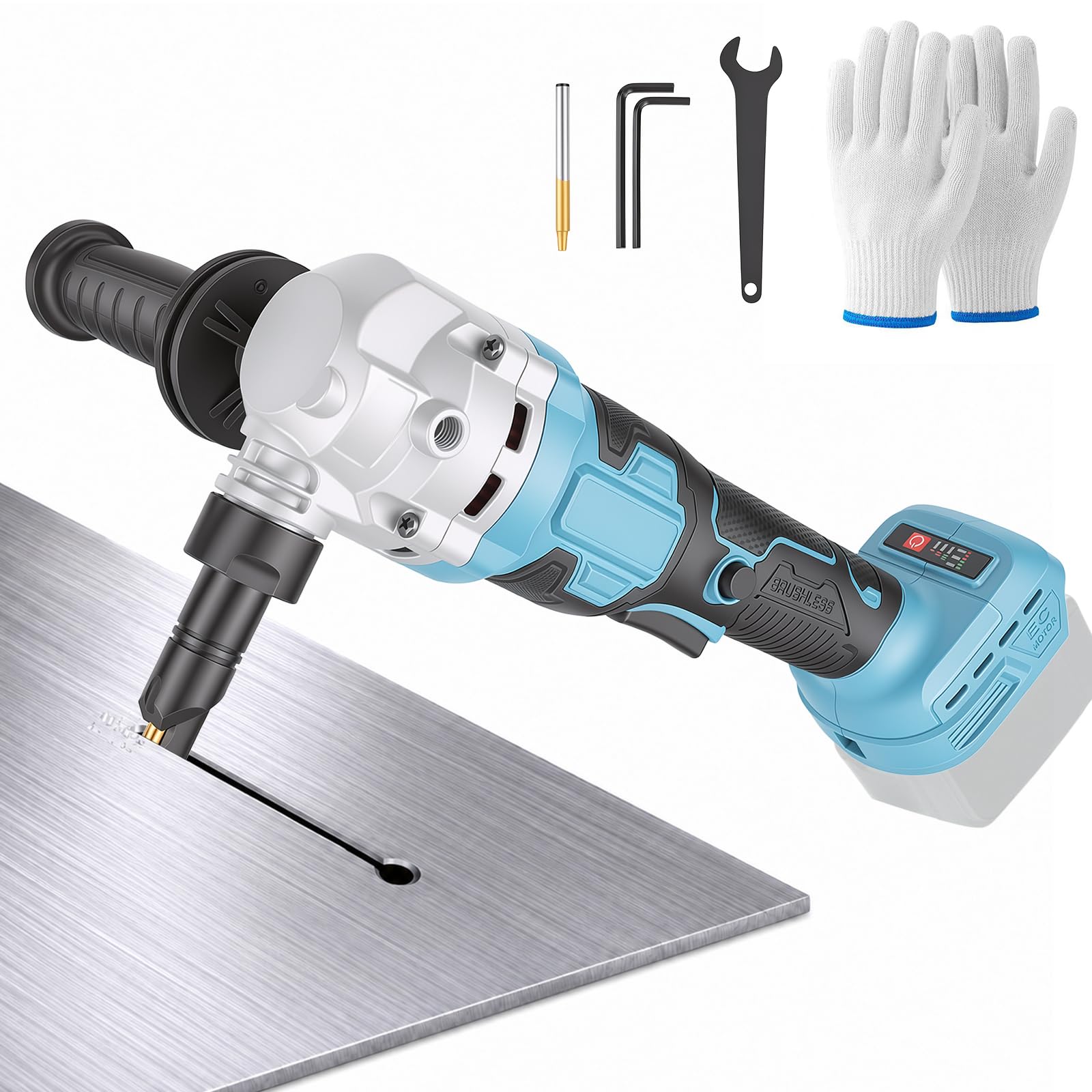 Przyrząd do blachy, zasilany akumulatorem, kompatybilny z akumulatorem Dewalt 18 V | Nasadka do blachy, 1900 SPM, 3,5 m/min, 950 W, 3-stopniowe bezszczotkowe nożyce elektryczne do metalu