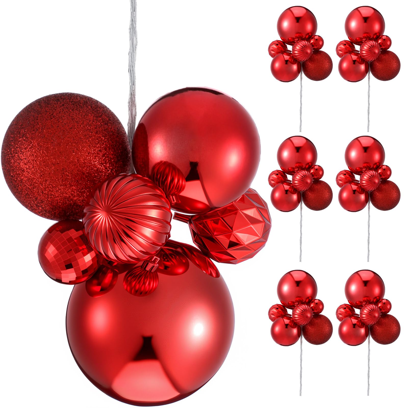 Soulchen 6 große Weihnachtskugel-Cluster, Set mit 6 Weihnachtsbaumkugeln, Ornament, Cluster für Weihnachtsbaum, Weihnachtsdekoration, Rot, matt