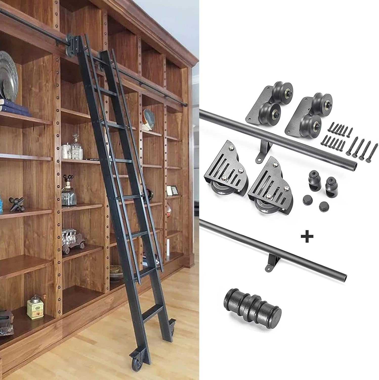 Sliding Ladder Rolling Track Kit (No Ladder) 3.3ft-20ft Round Tube Sliding Library Hardware Rolling Hardware Track Kit, 1M Rail +Extension Accessories (Size : 10ft/300cm Track kit)