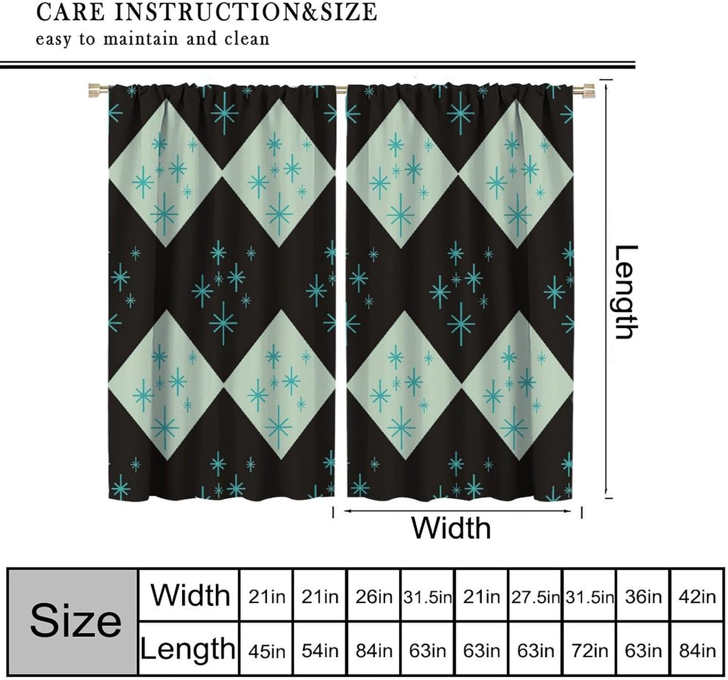 Mid Century Shower Curtain, Medieval Abstract Modern Retro Bohemian Geometric Window Drapes, for Living Room Bedroom 21(W)*54(L) 2 Panels