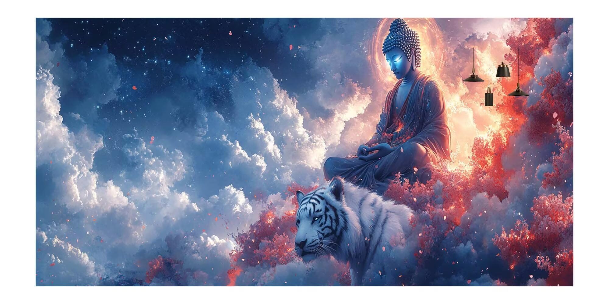 Bouddha Diamond Painting Tigre Diamond Painting Enfant Broderie Kit Complet,5D Peinture Diamant Point de Croix Cristal Artisanat,DIY Tableau Strass Diamant Canevas Débutant Kit,Decor 100x200cm M-Y244