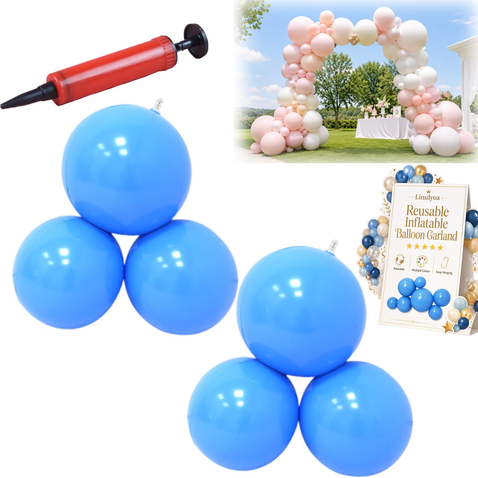 Wiederverwendbare Ballongirlande er PVC Party Deko，blue*6 | Wiederverwendbare PVC Balloncluster für stilvolle Party Hintergründe schnelles Aufhängen und flache Aufbewahrung