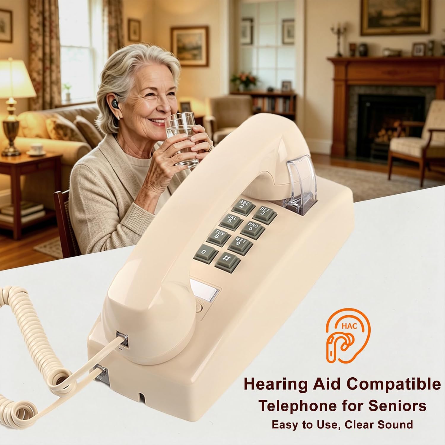 Updated Retro Wall Phone Landline Ringer On/Off, New 2544 Wall Telephone,Vintage Wall Telephone with Metal Base, Old Wall Phones for Landline, Plug and Play, Wall Mounted Phone for Home,Beige