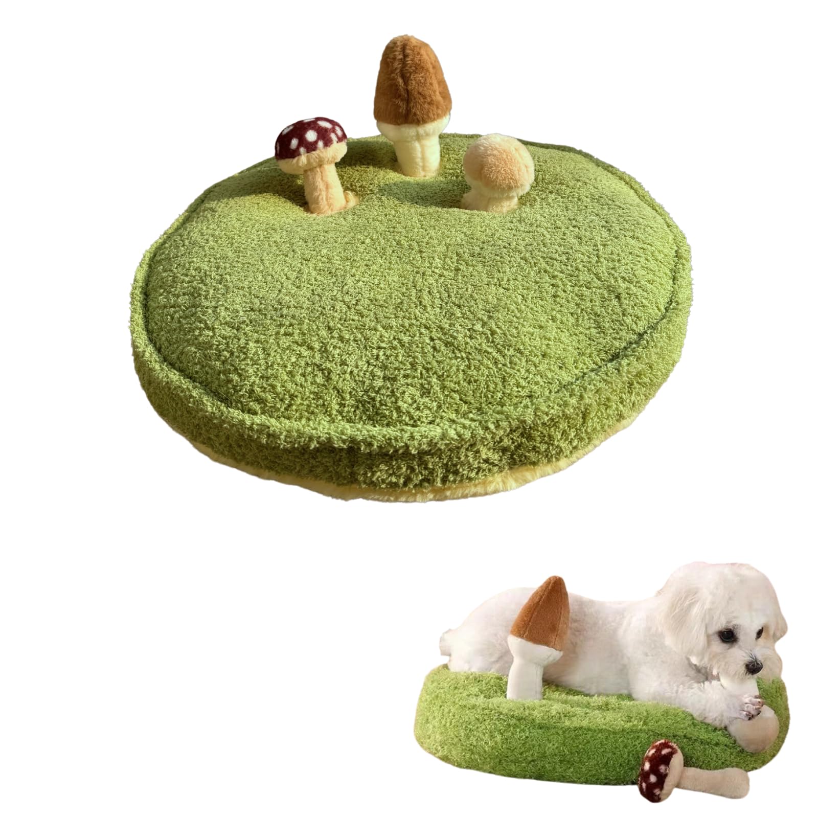 CECE PAW Alfombra de hongos para mascotas y cama | Tapete para olfatear perros con 3 setas arrugadas para ocultar golosinas | Cojín suave para gatos, perros pequeños y dueños | Juego interactivo