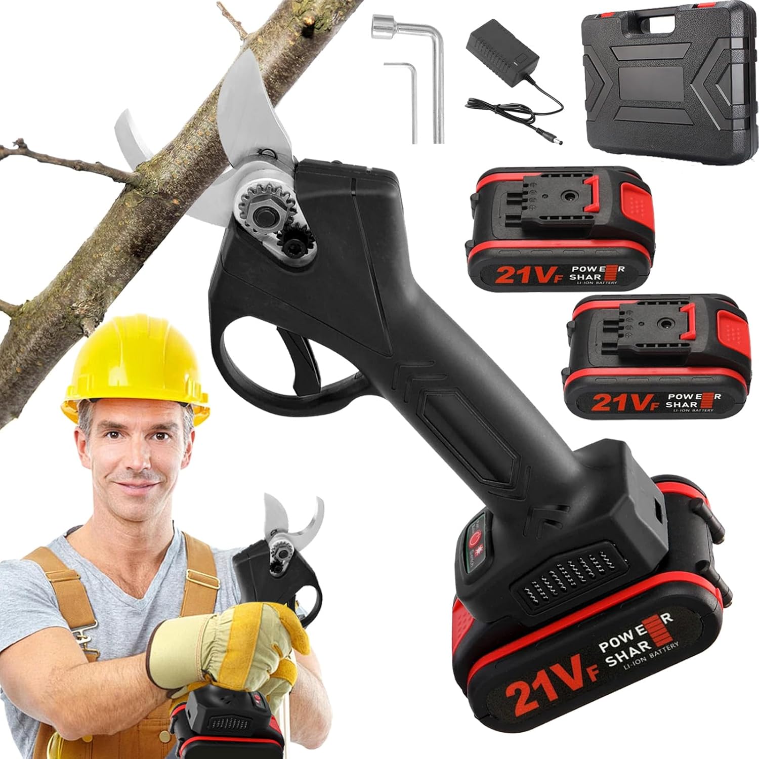 Wood Power Shears, 2025 Upgraded Electric Shears For Gardening, Sk5 Blade Tree Trimmer, Cordless, Branch Cutter For Gardening Tree Branch, Fruit Trees, Through Every Cut (1*Set+2*Battery)
