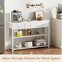 Vista 8 de Furologee White Entryway Table, 38'' Console Sofa Table with 3 Fabric Drawers, Industrial Entry Way Table with Storage Shelves, Display Shelf for