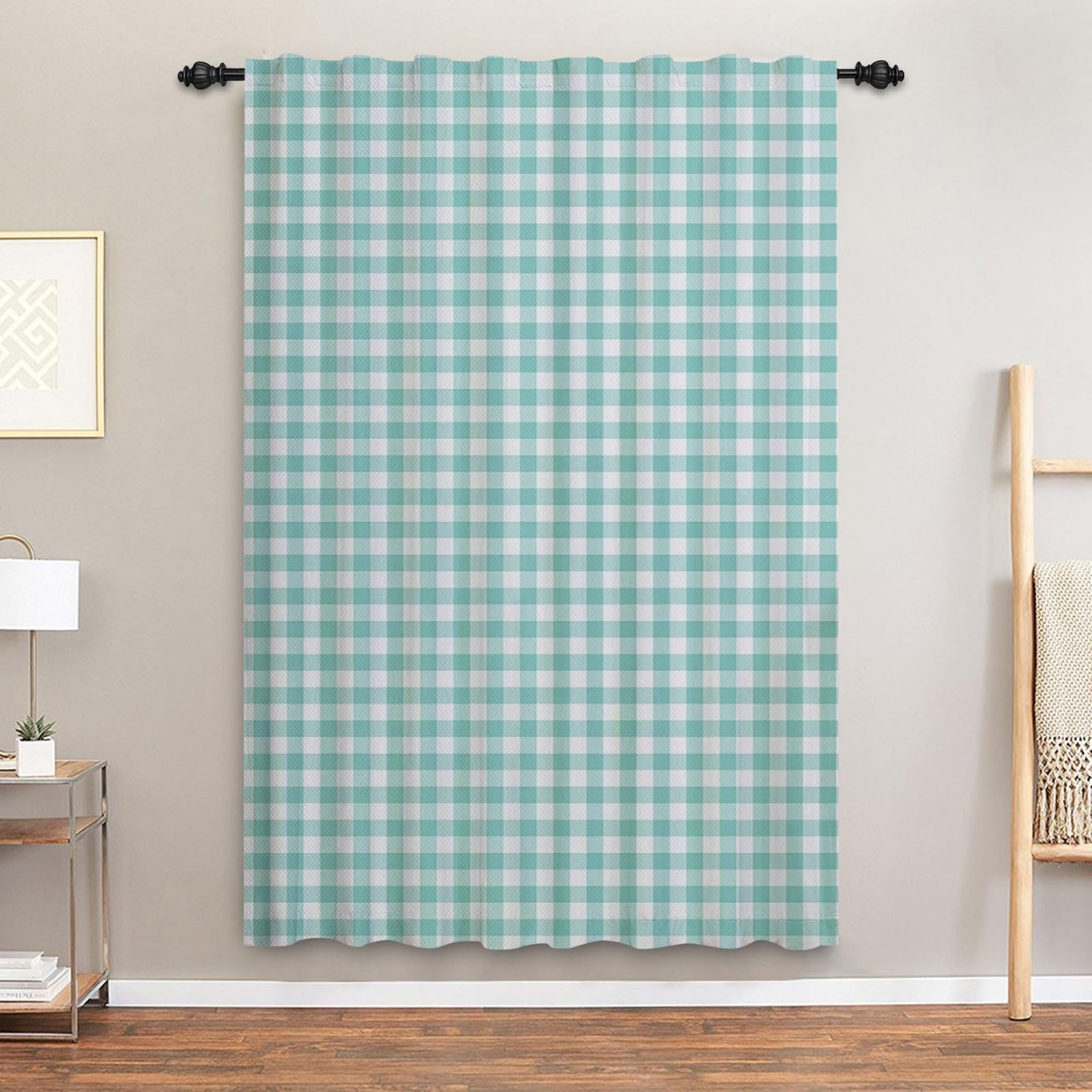 ggaimwf Checked Curtains Mint Green Gingham Curtains for Living Room Farmhouse Classic Plaid Curtains Window Treatments Bedroom Nursery Internal Door Back Tab Curtain Drape 117x229cm 1 Panel - Image 3