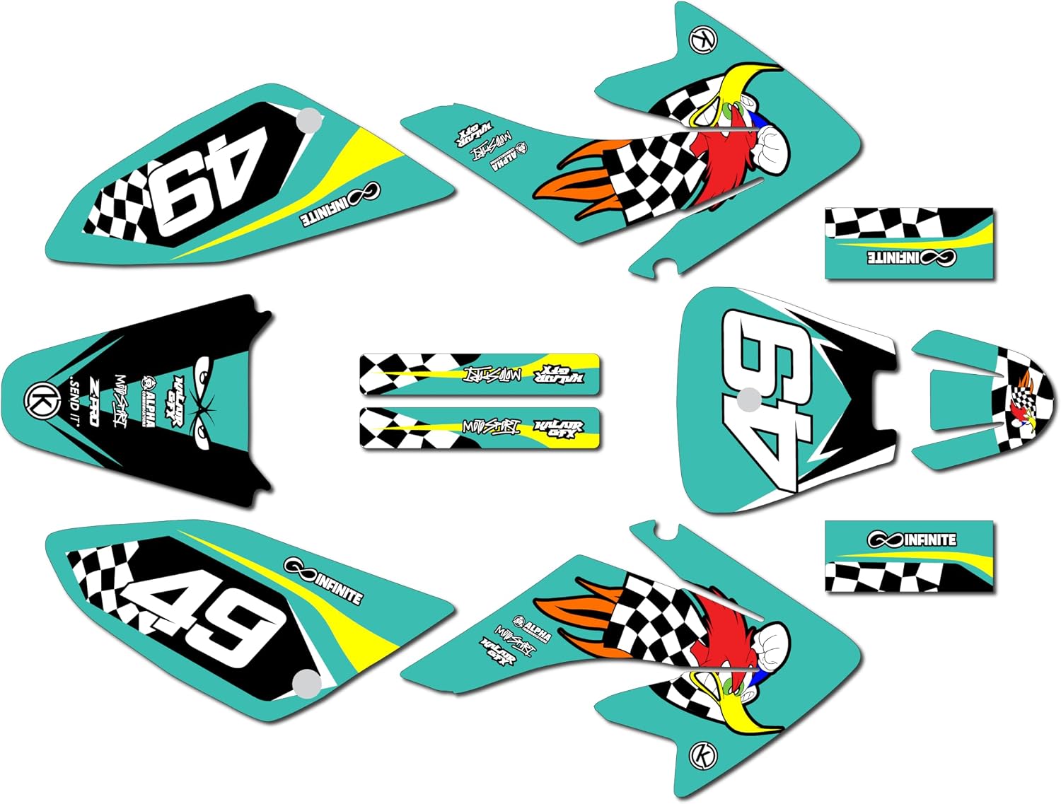 Graphics Kit for Honda CRF 70 (2004-2019) Pecker Series Red 09 Mil - Dirt bike Custom Racing Graphics Decals Stickers Kit, no-plastics