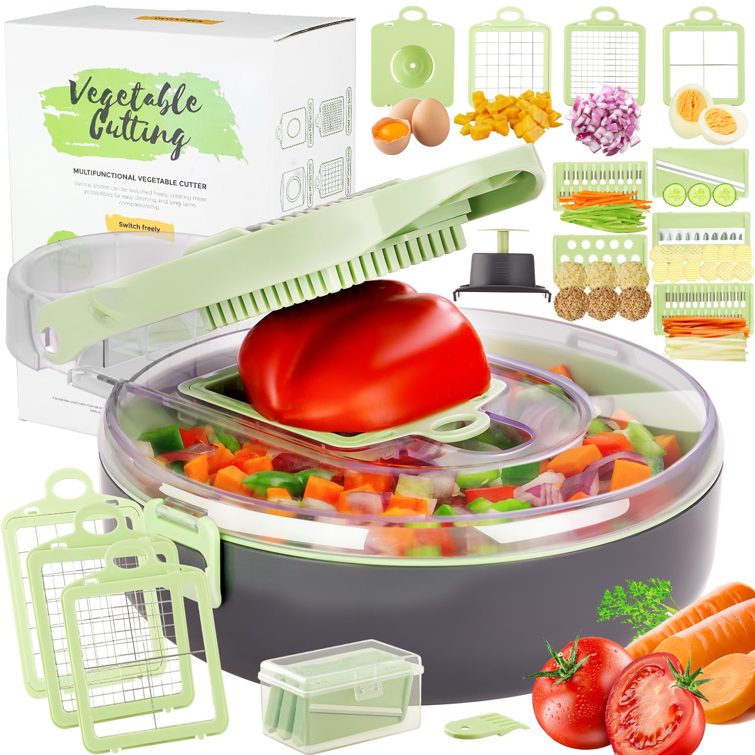 Vegetable Chopper,Multifunctional Mandoline Vegetable Slicer,Pro Onion Chopper Food Chopper Manual Mandolin Slicer - Potato Slicer Veg Cutter Onion Dicer Julienne Cheese Grater