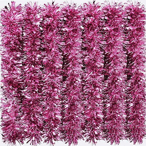 WILLBOND Christmas Tinsel Garland Xmas Metallic Tinsel Twist Garland Glitter Christmas Tree Hanging Wreath Decor for Staircase Railing Banister Indoor Outdoor Ornament (Light Pink, 26.2 ft)