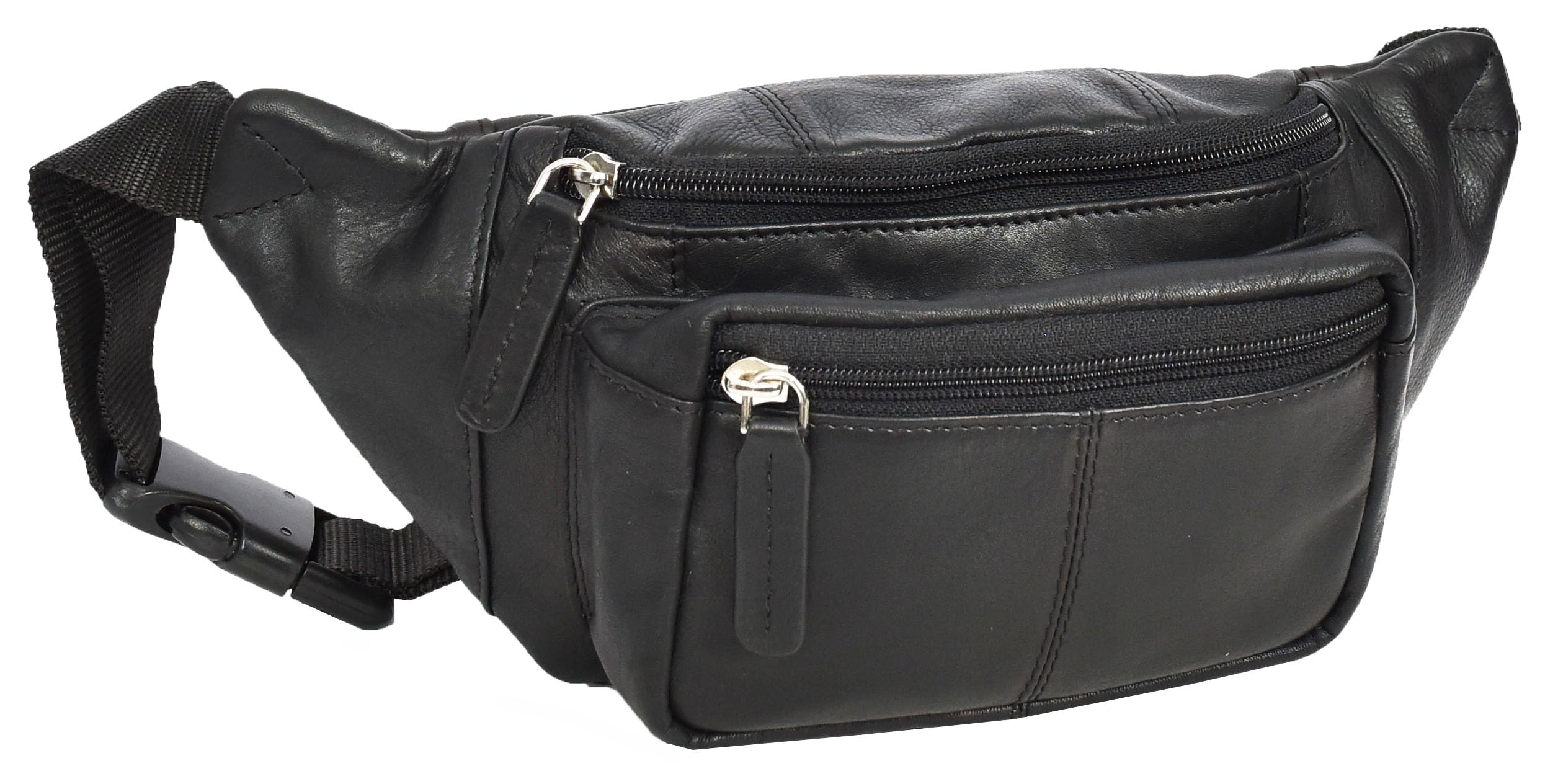 Genuine Leather Waist Bum Bag Compact Travel Organiser Pouch Turner (Black)