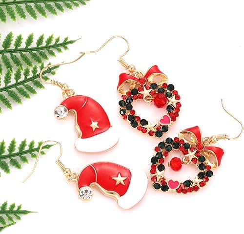 Miniatura 4 de Juego de aretes de Navidad, diseño de corazón de cristal, copo de nieve, árbol de Navidad, bombilla con purpurina, sombrero de Navidad, aretes de